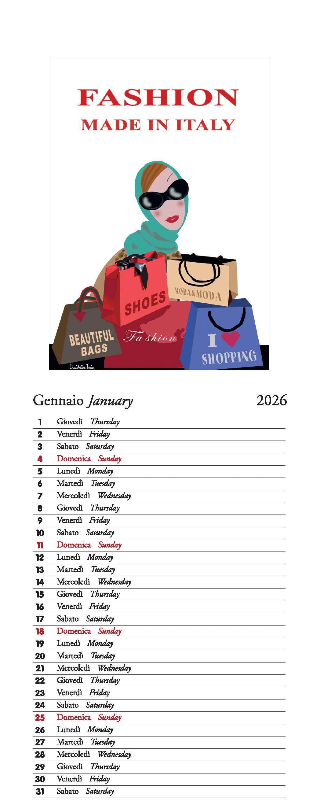 2026 Made in Italy - Slim Wall Calendar