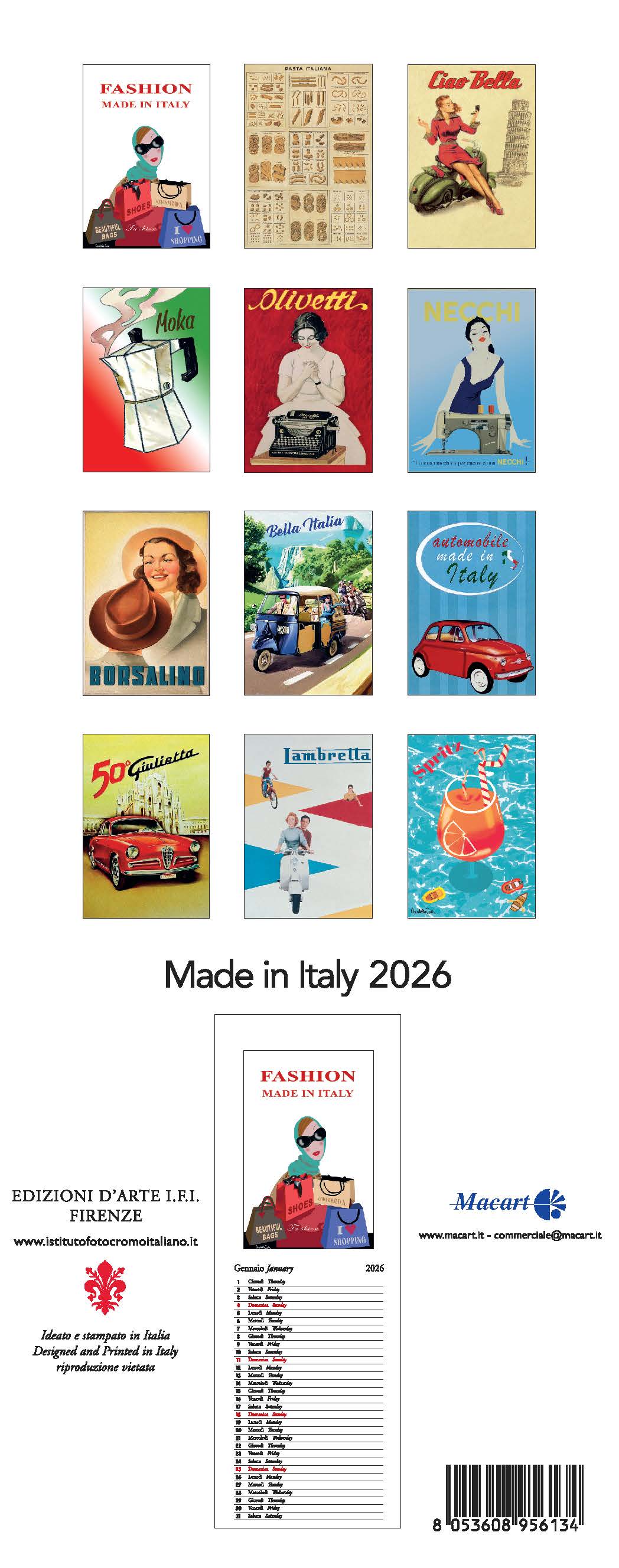 2026 Made in Italy - Slim Wall Calendar