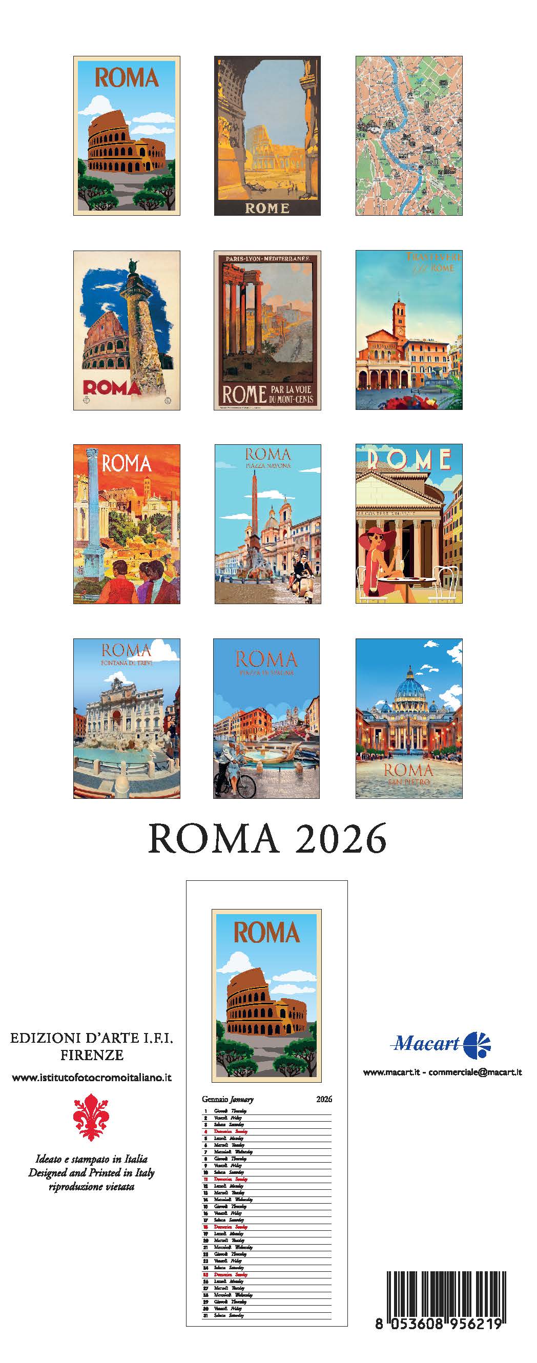 2026 Roma - Slim Wall Calendar