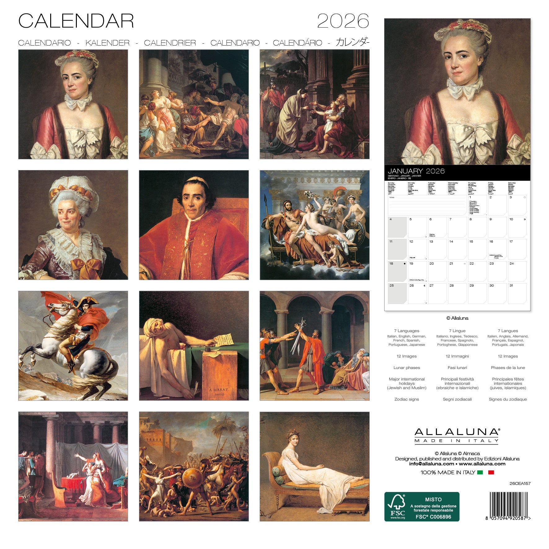 2026 Jacques-Louis David - Square Wall Calendar