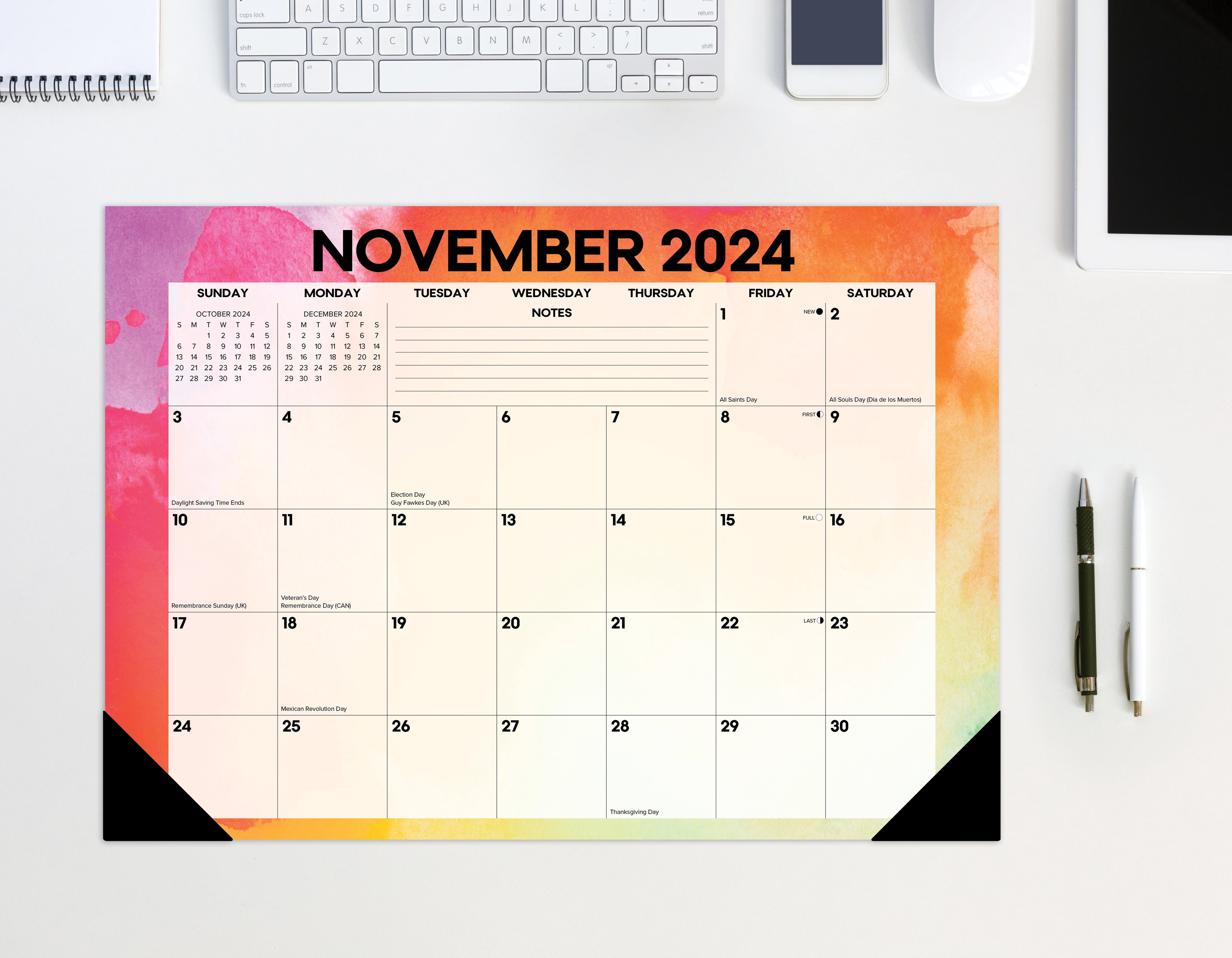 July 2024 - June 2025 Rainbow Gradient - Medium Monthly Desk Pad Academic Calendar