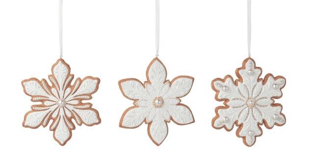 White Snowflake Iced, Set of 3 (13 Cm) - Christmas Decoration