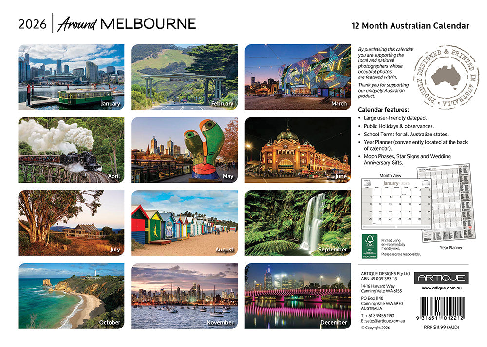2026 Around Melbourne - Horizontal Wall Calendar