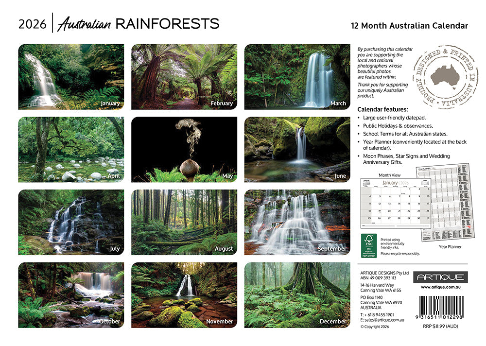 2026 Australian Rainforests - Horizontal Wall Calendar