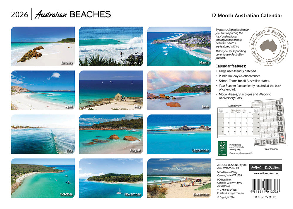 2026 Australian Beaches - Horizontal Wall Calendar