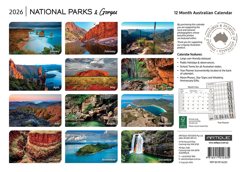 2026 Australian National Parks & Gorges - Horizontal Wall Calendar
