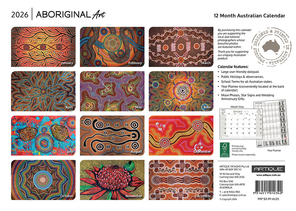 2026 Aboriginal Art - Horizontal Wall Calendar