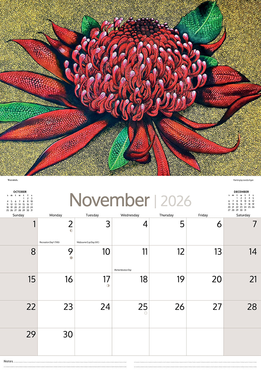 2026 Aboriginal Art - Horizontal Wall Calendar