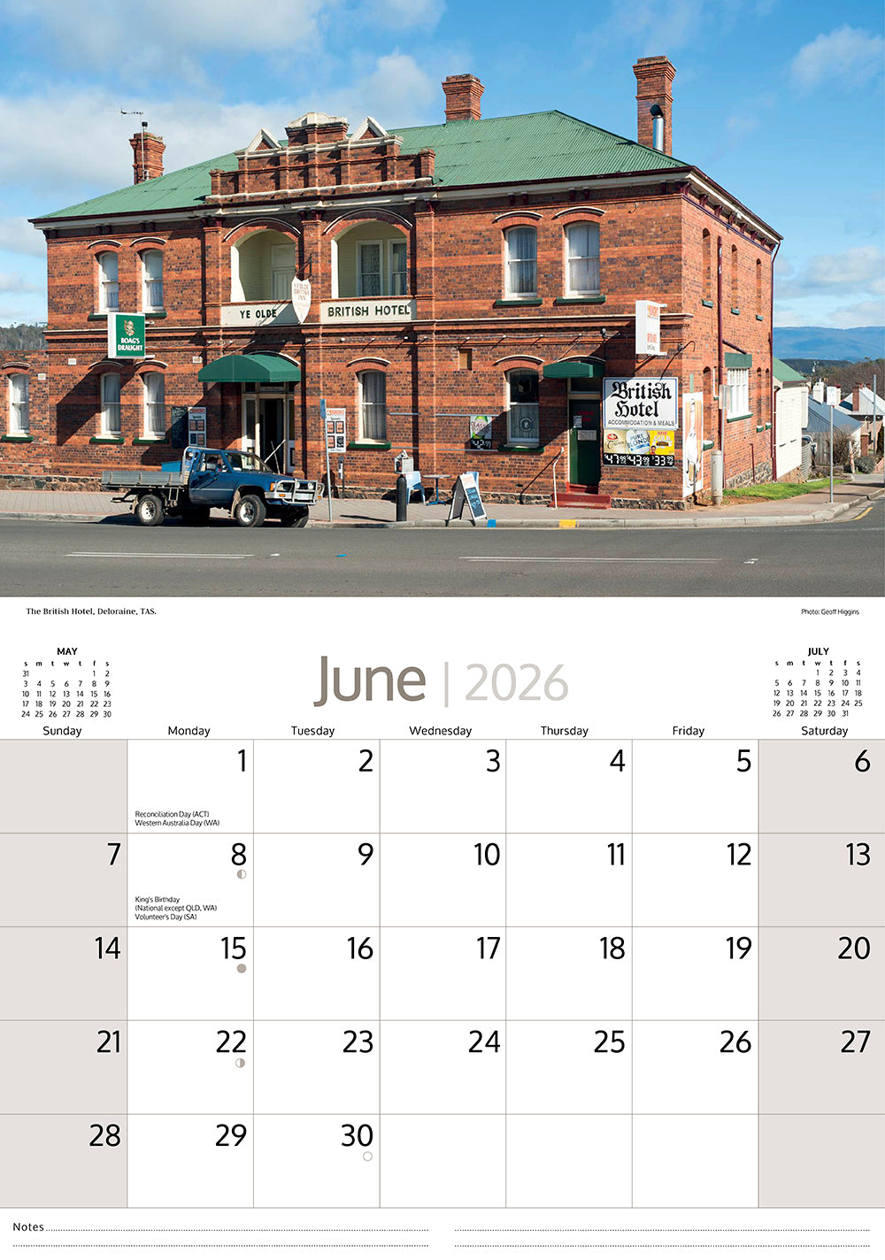 2026 Australian Pubs - Horizontal Wall Calendar