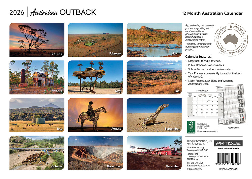2026 Australian Outback - Horizontal Wall Calendar