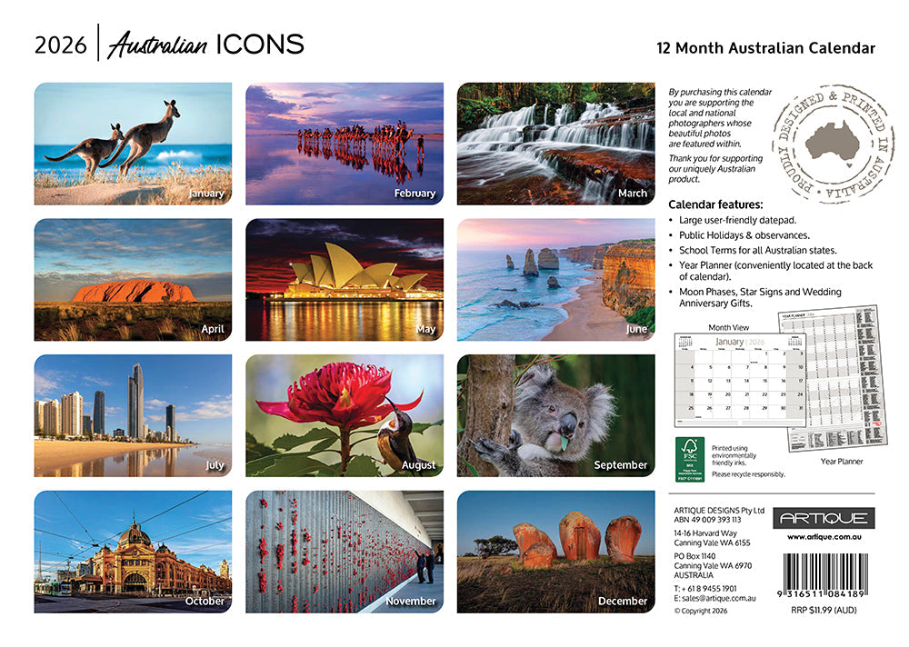 2026 Australian Icons - Horizontal Wall Calendar
