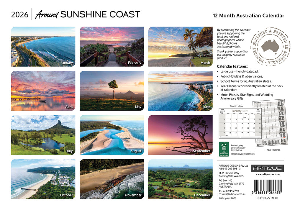 2026 Around Sunshine Coast - Horizontal Wall Calendar
