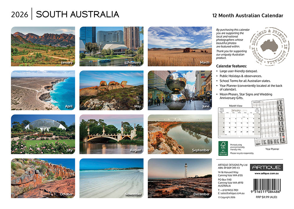 2026 South Australia - Horizontal Wall Calendar