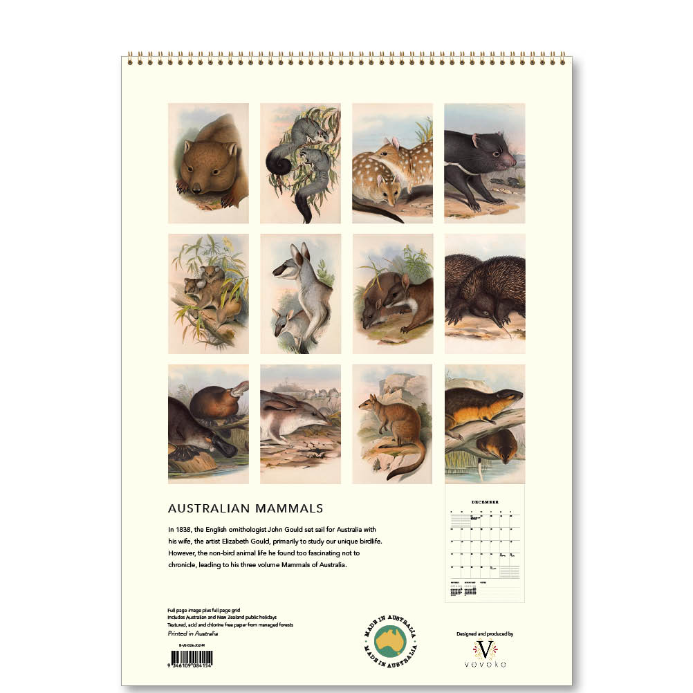 2026 Australian Mammals - John Gould - Deluxe Wall Calendar