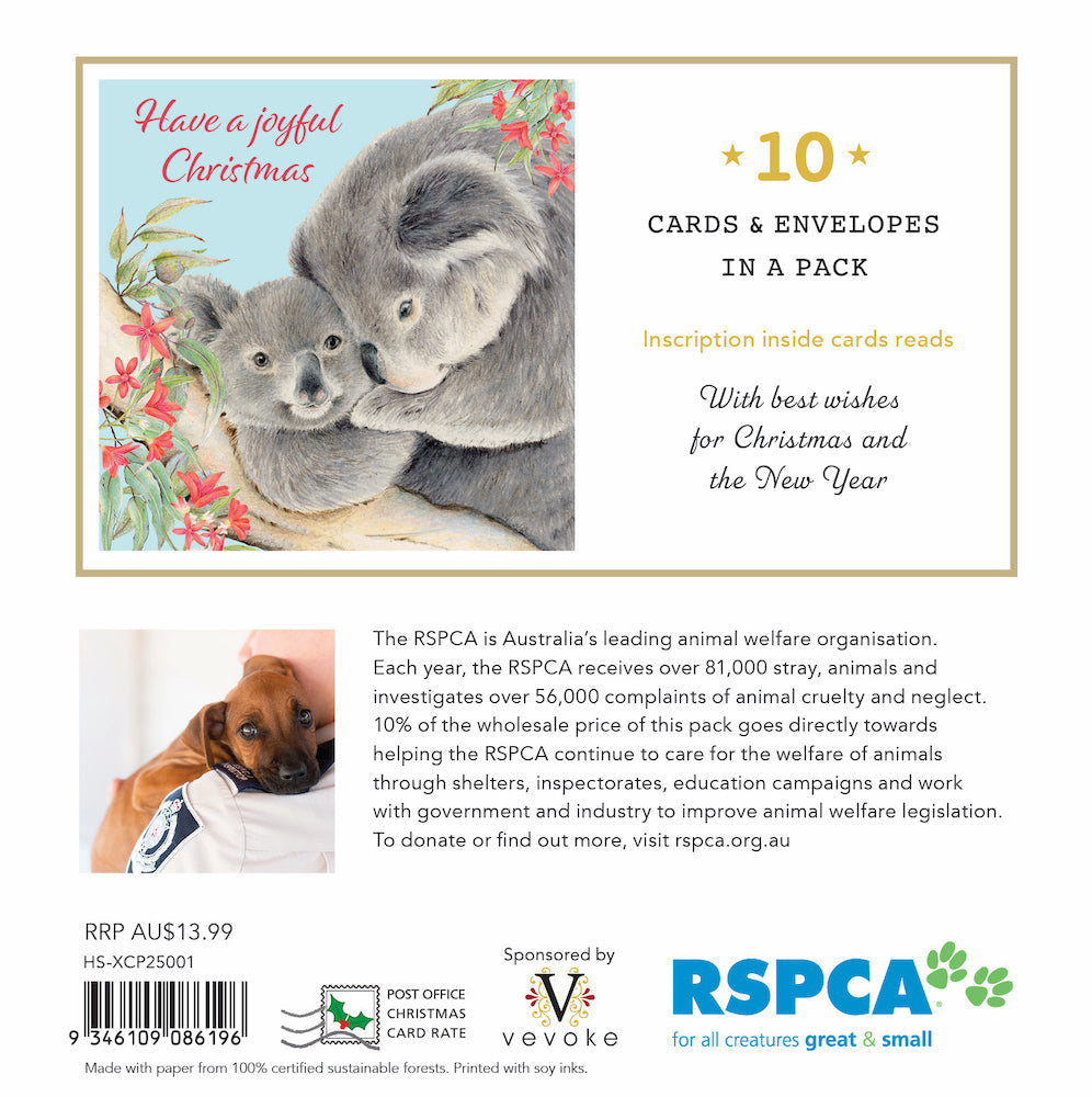 RSPCA - Joyful Koala - 10 Charity Christmas Cards Pack