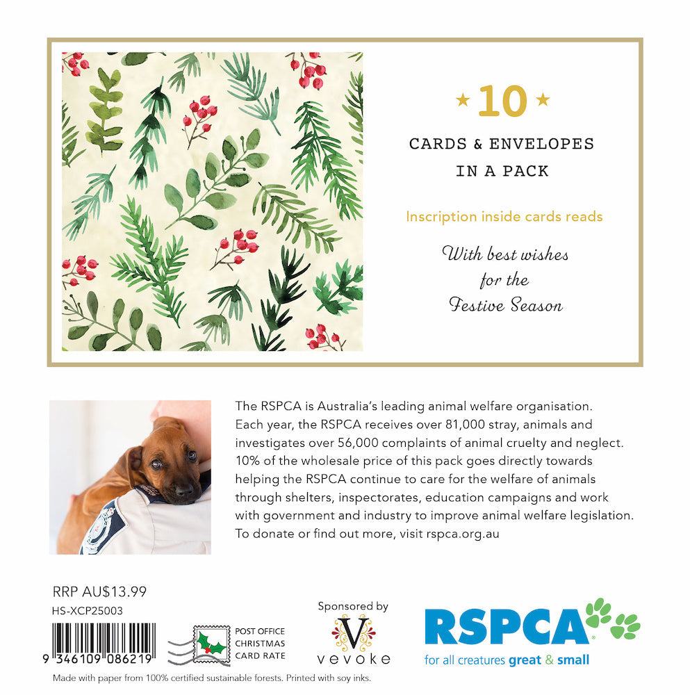 RSPCA - Festive Pattern - 10 Charity Christmas Cards Pack