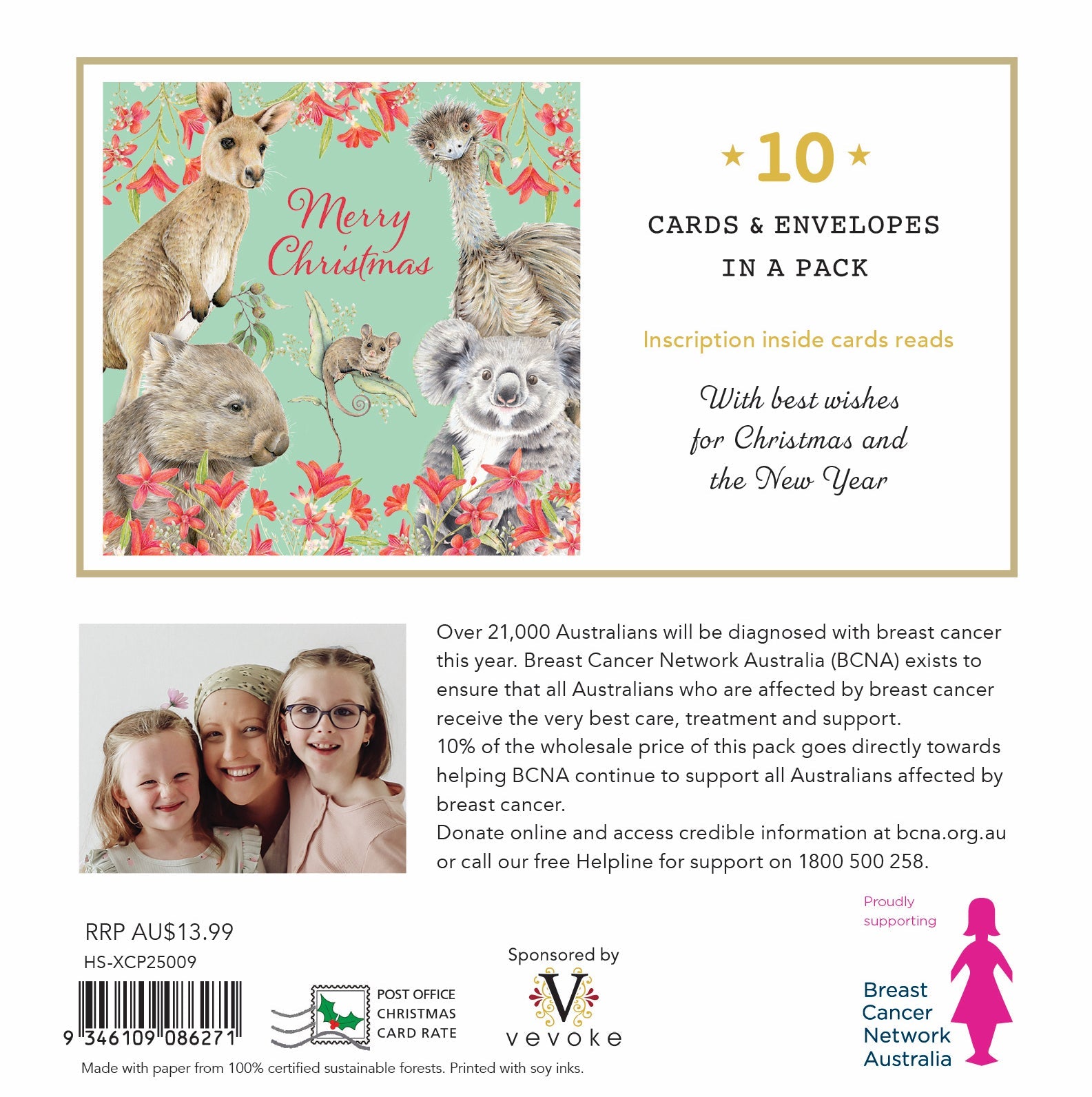 BCNA - Animal Greetings - 10 Charity Christmas Cards Pack