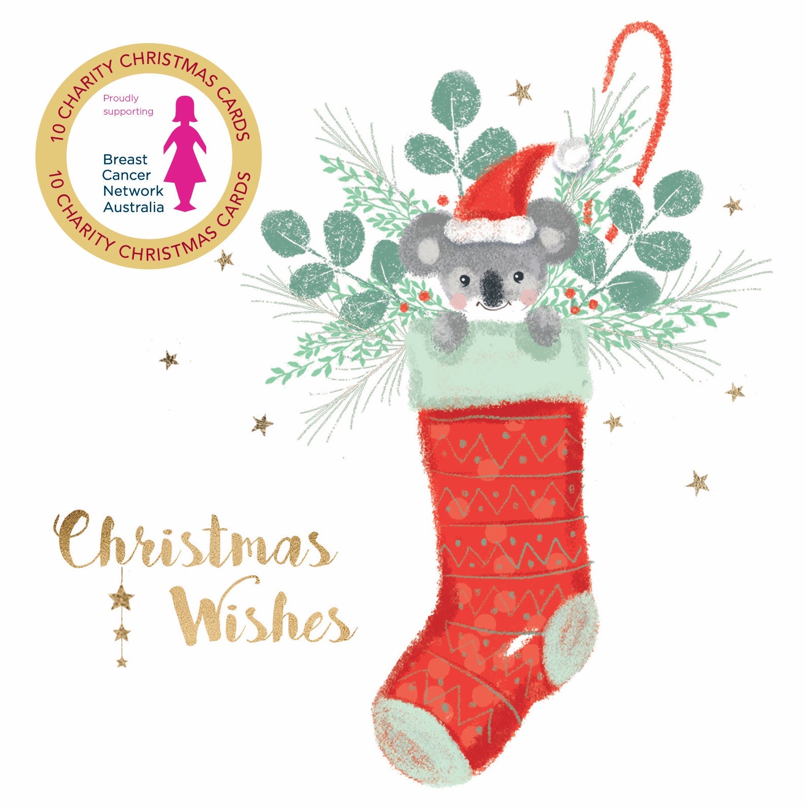 BCNA - Koala Stocking - 10 Charity Christmas Cards Pack