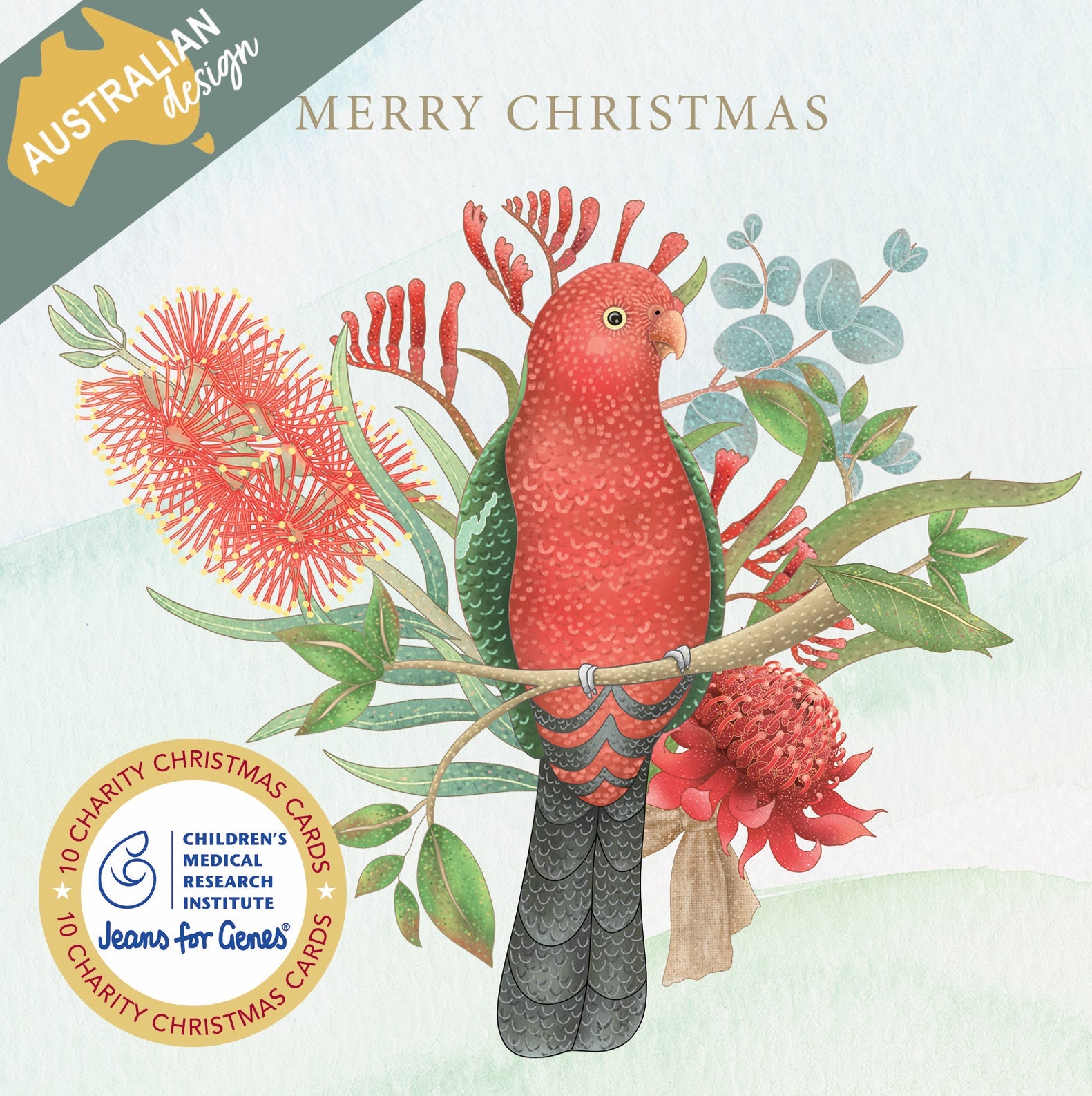 CMRI - Floral King Parrot - 10 Charity Christmas Cards Pack