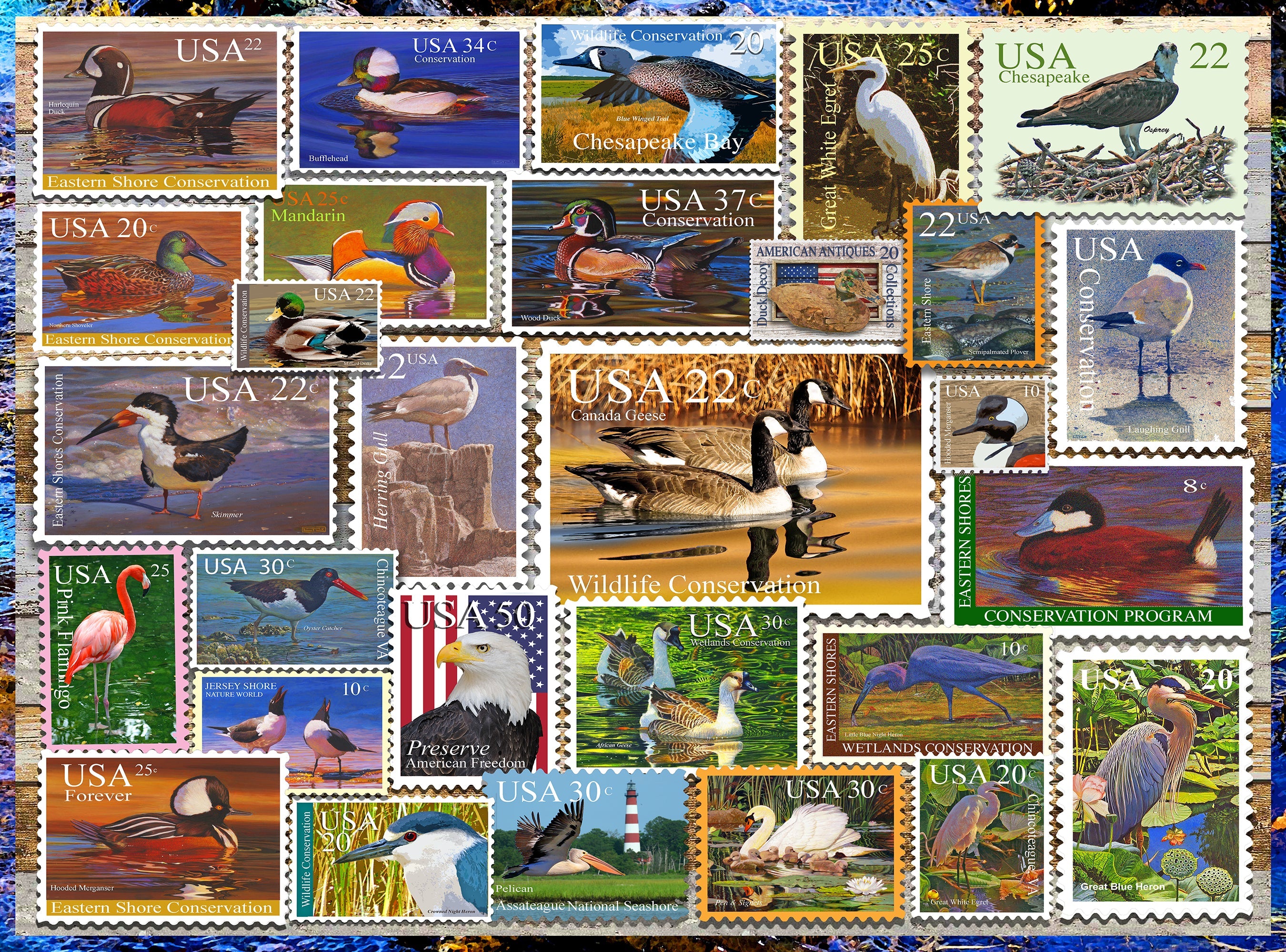 Birds of Our Shores Stamps 1000 Piece - Jigsaw Puzzle