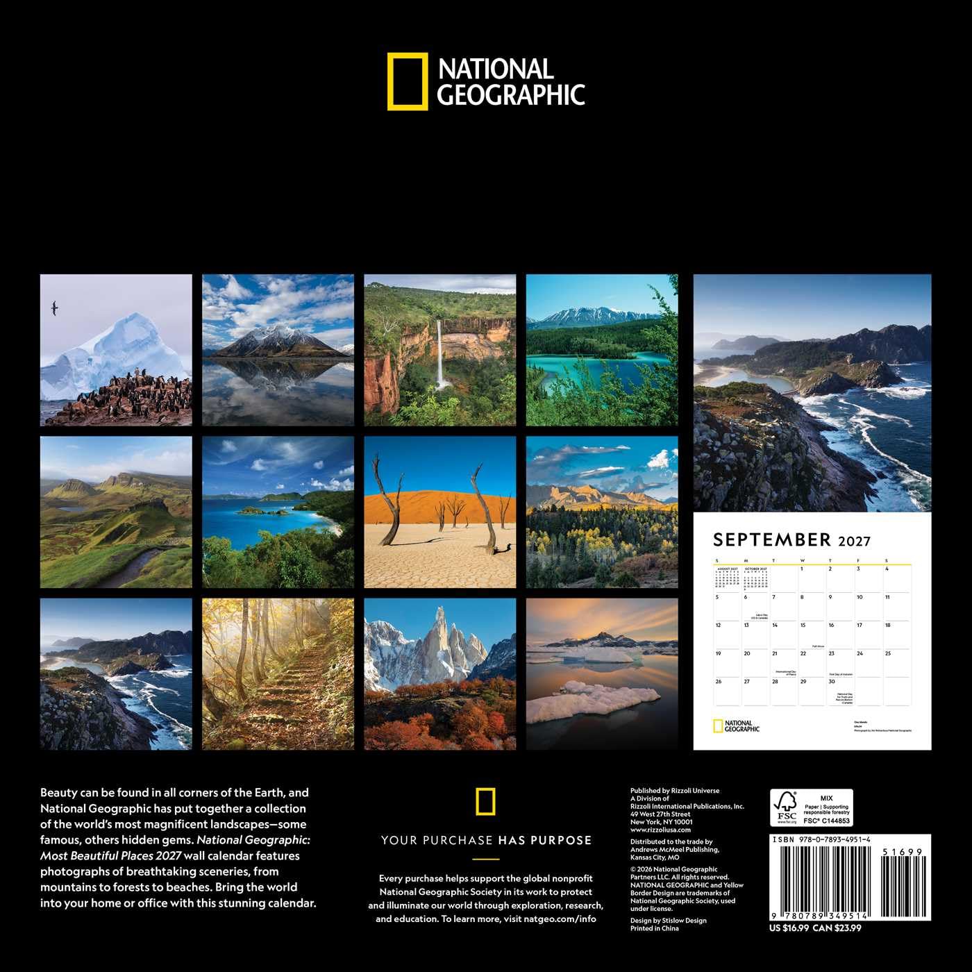 2027 Most Beautiful Places: Nat Geo - Square Wall Calendar