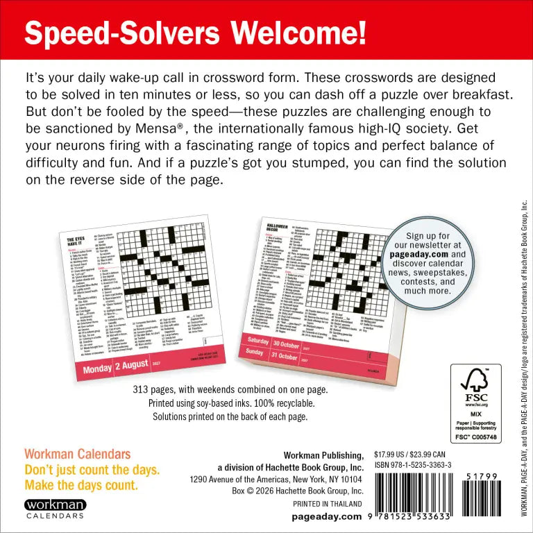 2027 Mensa® 10-Minute Crossword Puzzles - Daily Boxed Page-A-Day Calendar