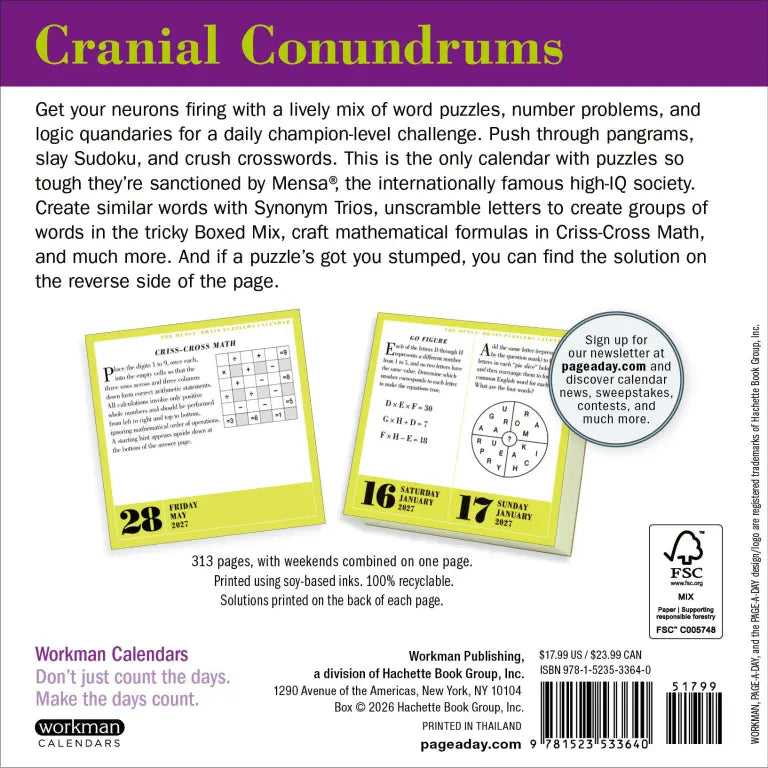 2027 Mensa® 365 Brain Puzzlers - Daily Boxed Page-A-Day Calendar
