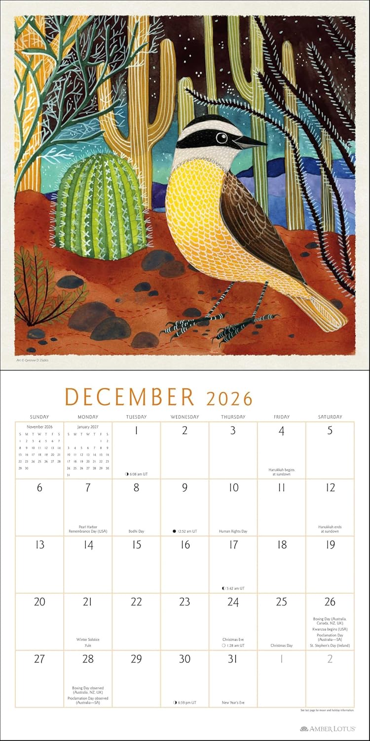2026 Feathered Friends by Geninne D Zlatkis - Square Wall Calendar