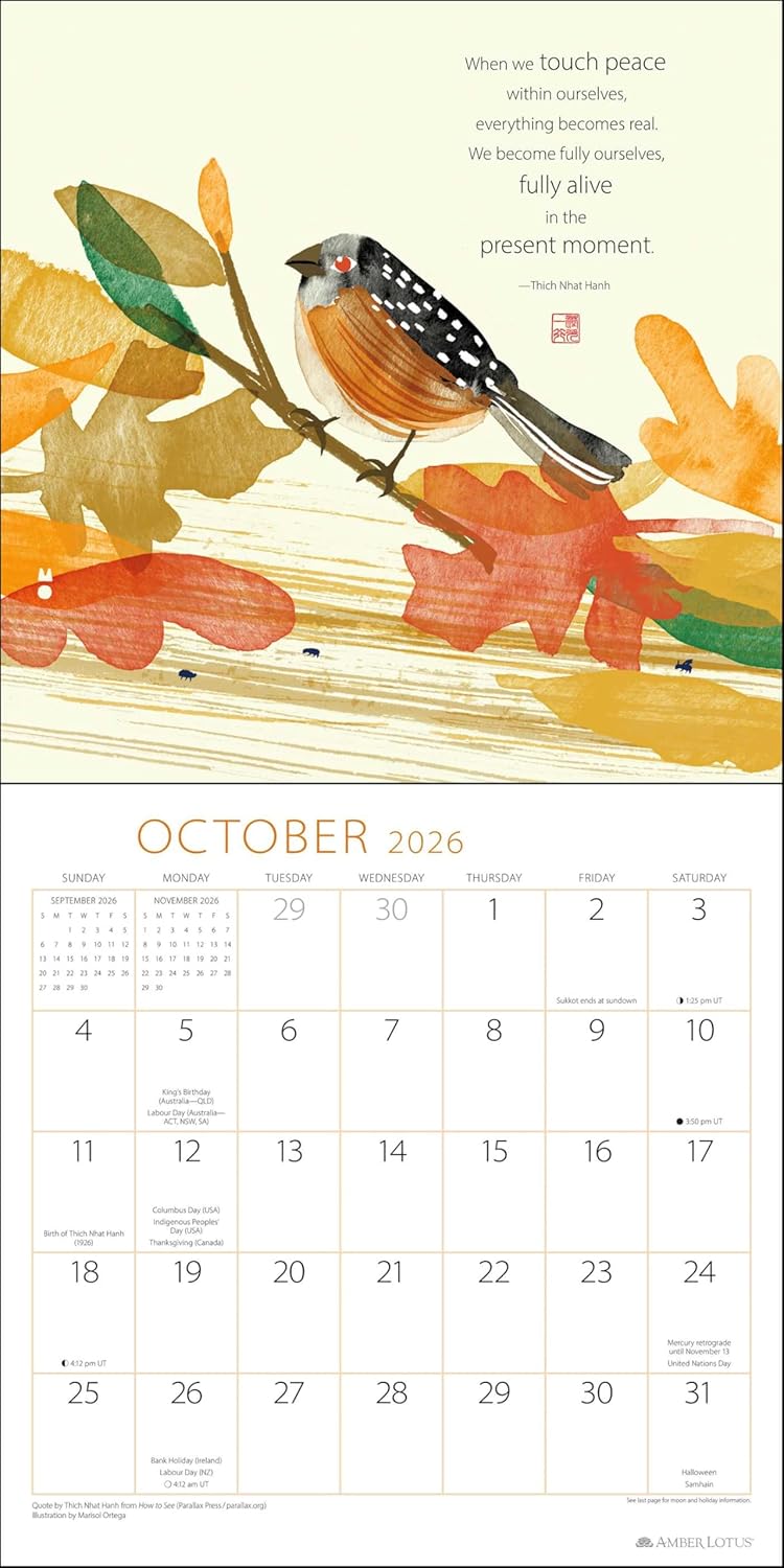 2026 Touching Peace: Thich Nhat Hanh - Square Wall Calendar