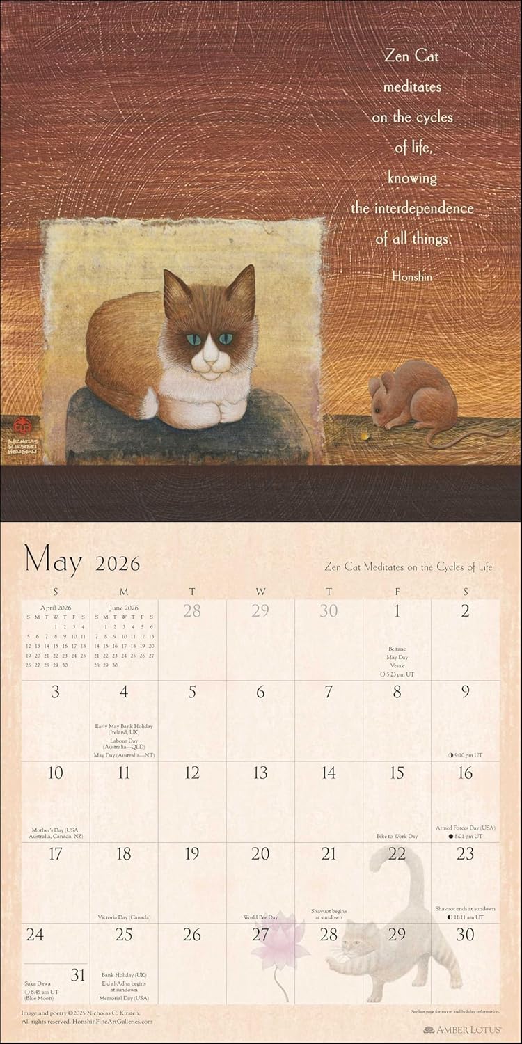 2026 Zen Cat - Square Wall Calendar