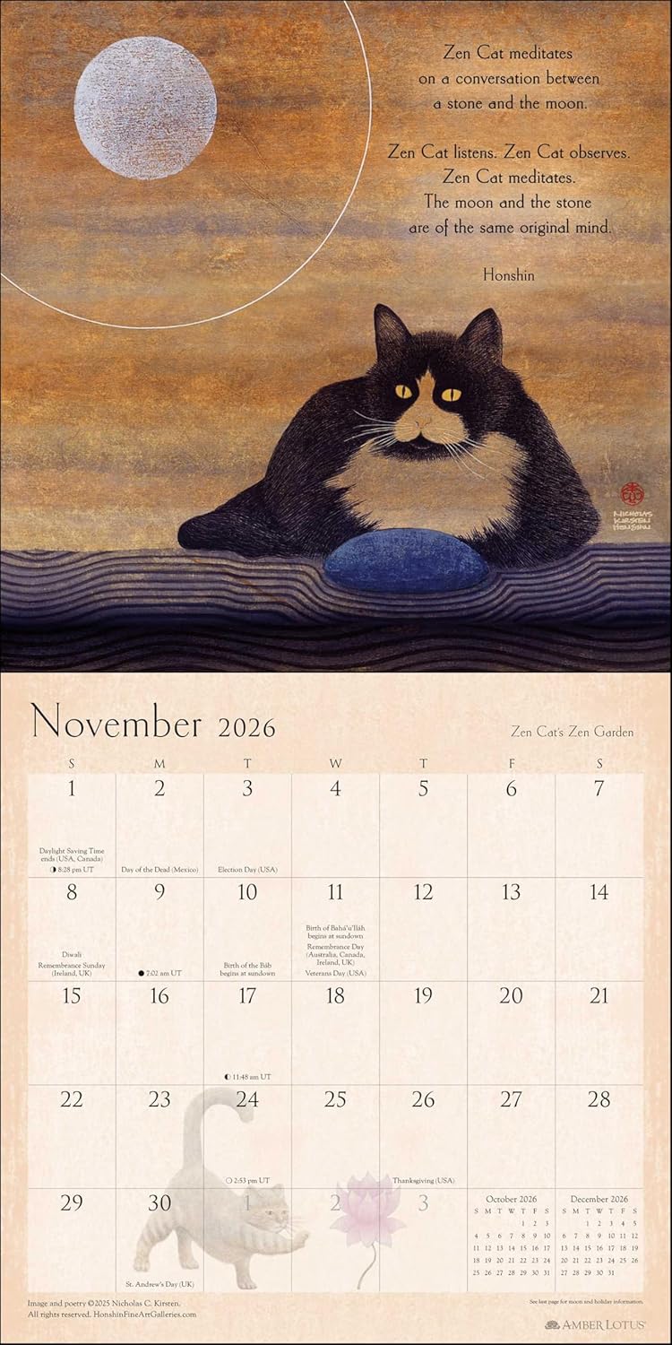 2026 Zen Cat - Square Wall Calendar