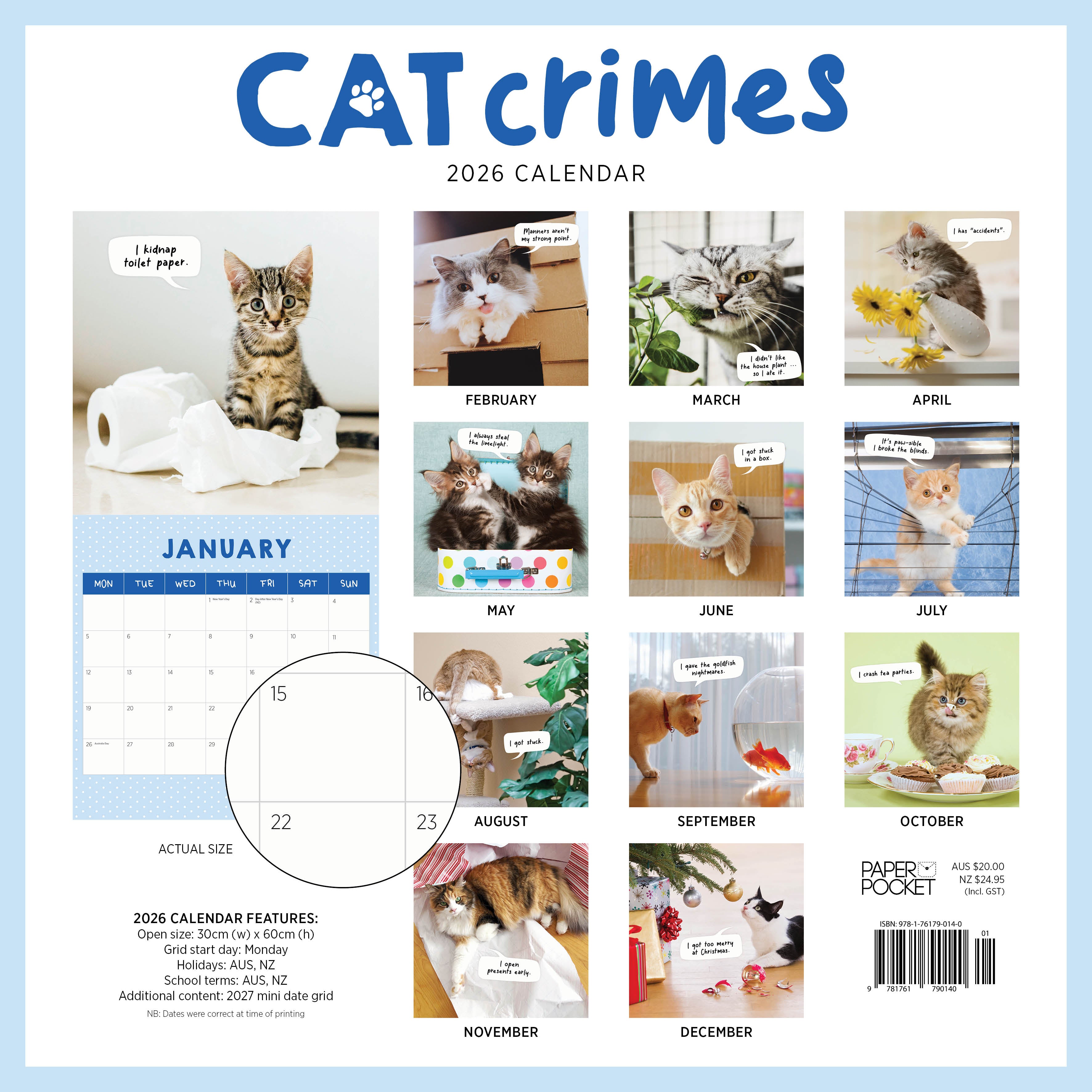 2026 Cat Crimes - Square Wall Calendar