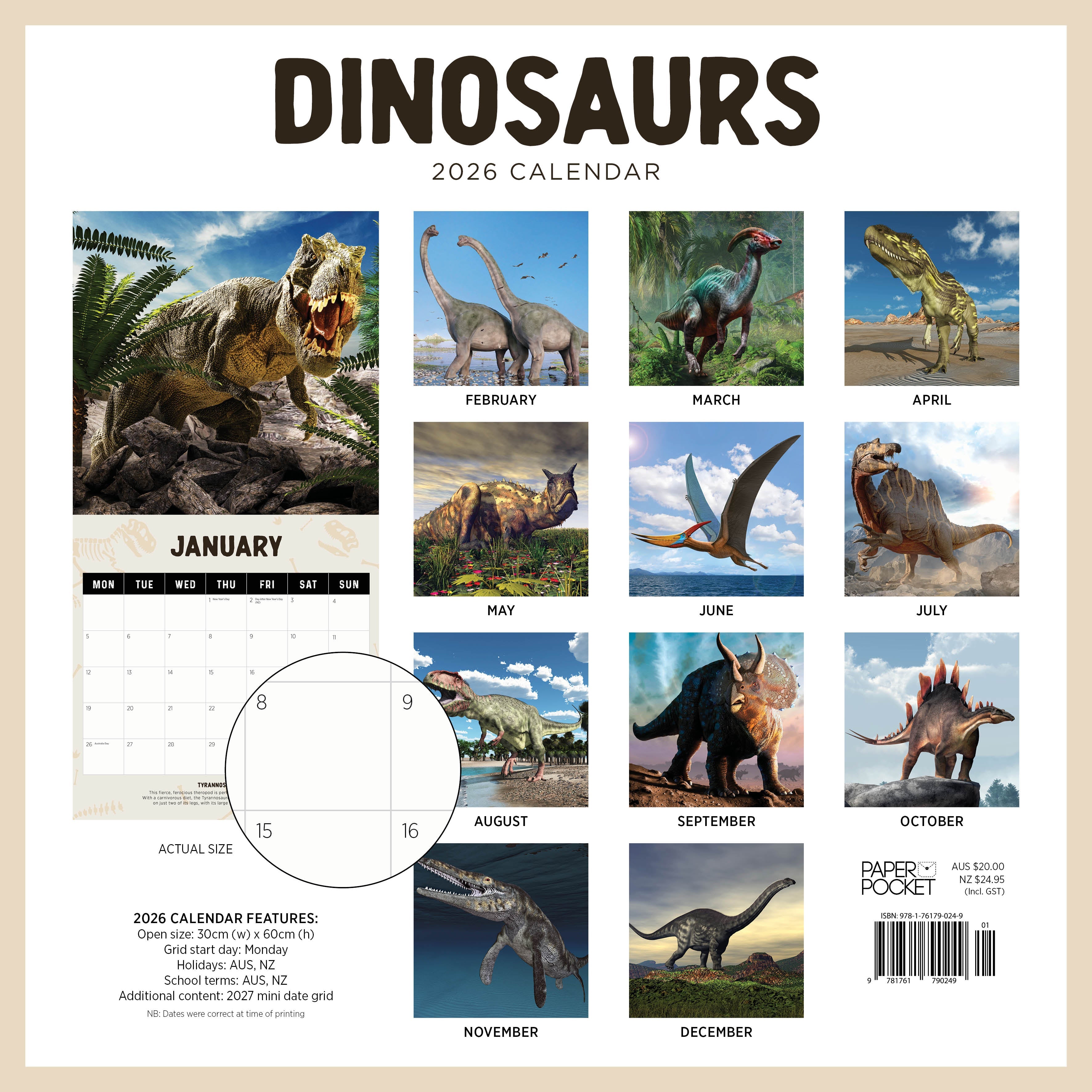 2026 Dinosaurs - Square Wall Calendar