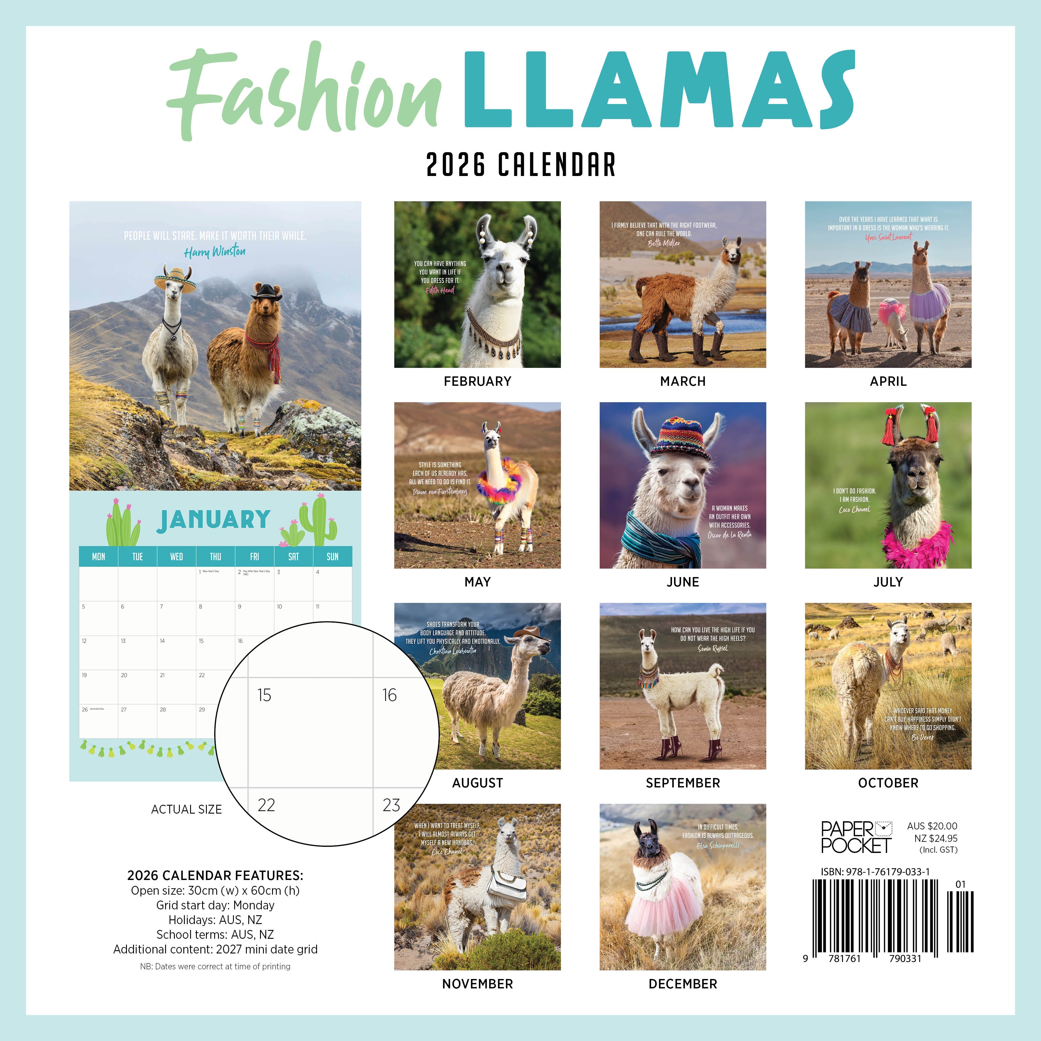 2026 Fashion Llamas - Square Wall Calendar