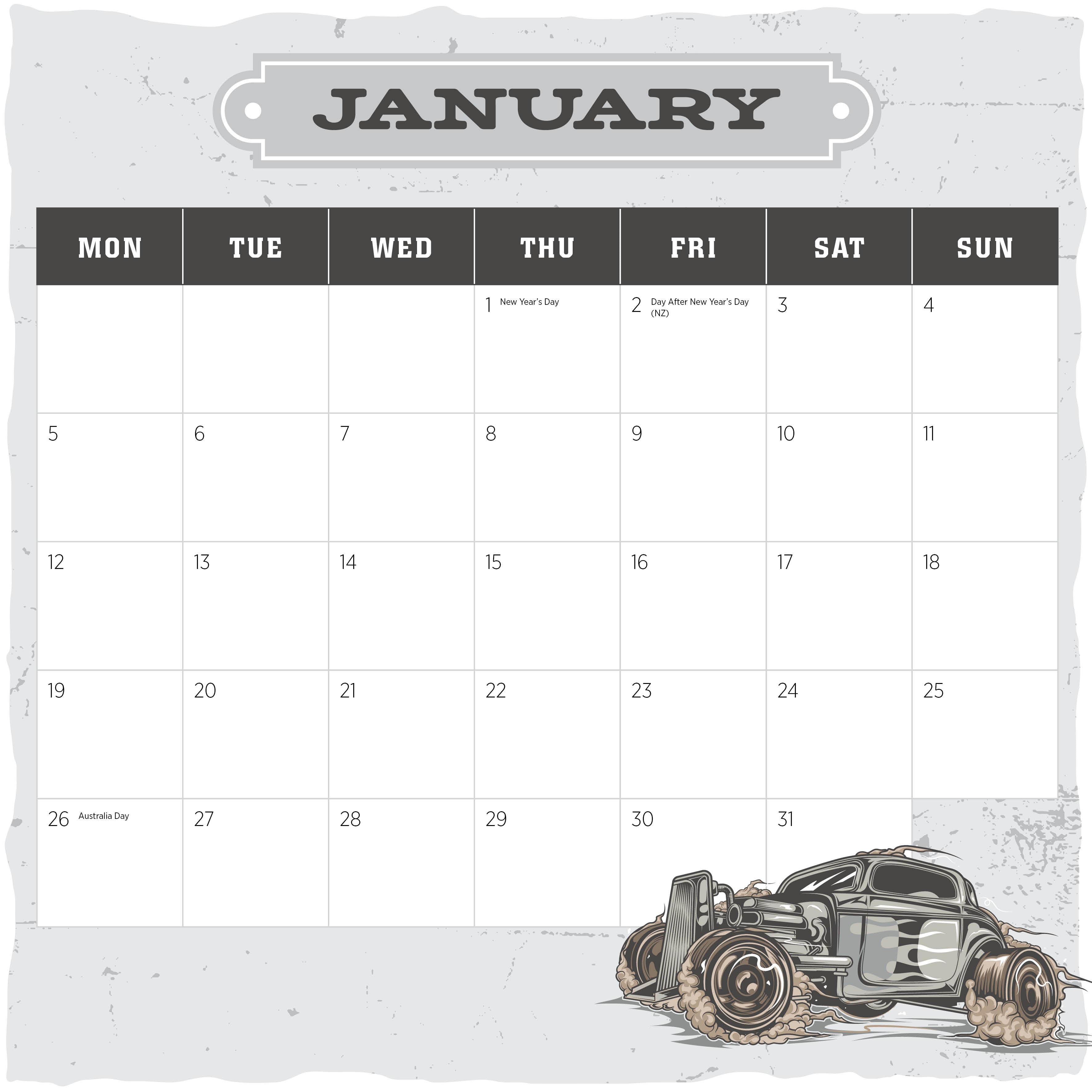 2026 Hot Rods - Square Wall Calendar