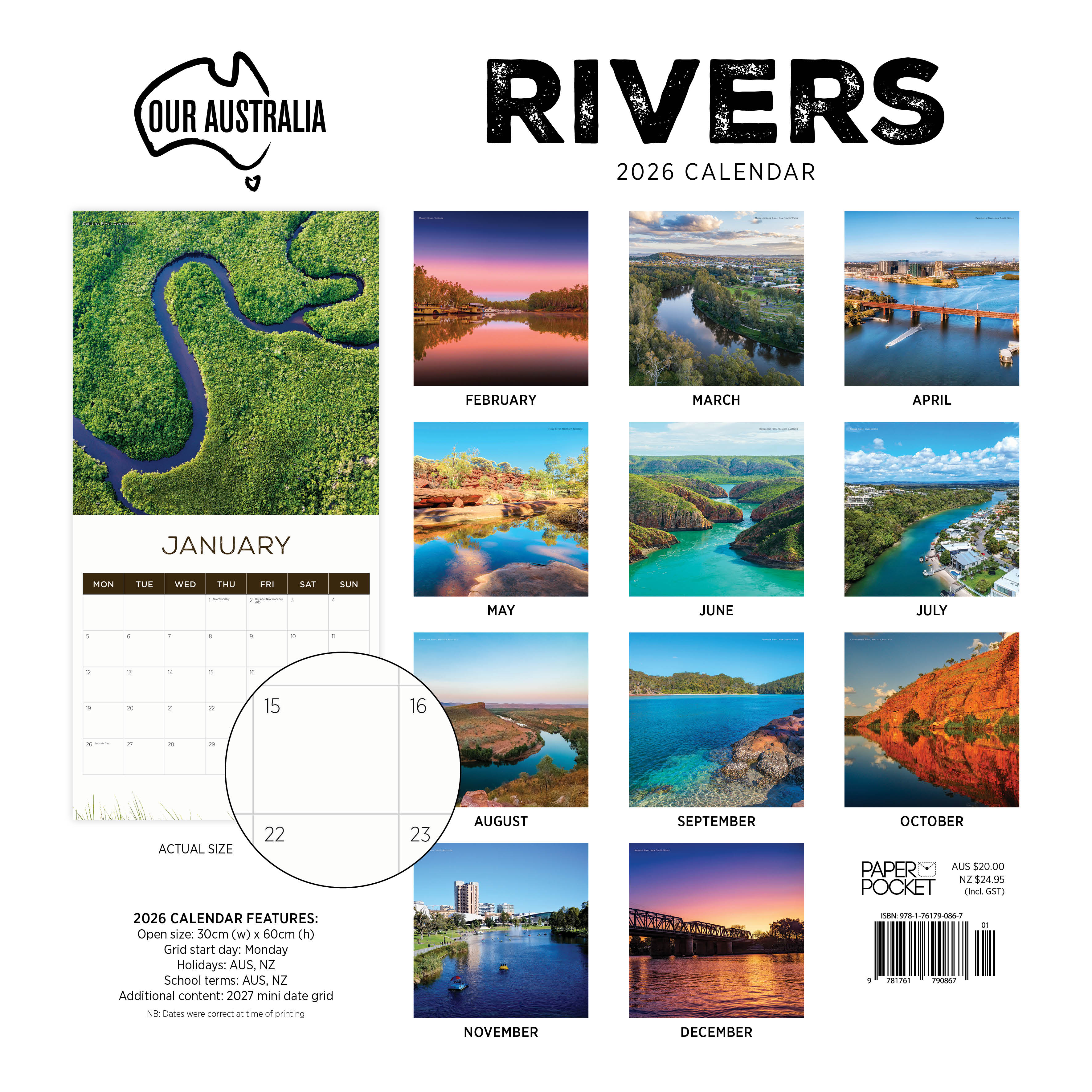 2026 Our Australia Rivers - Square Wall Calendar