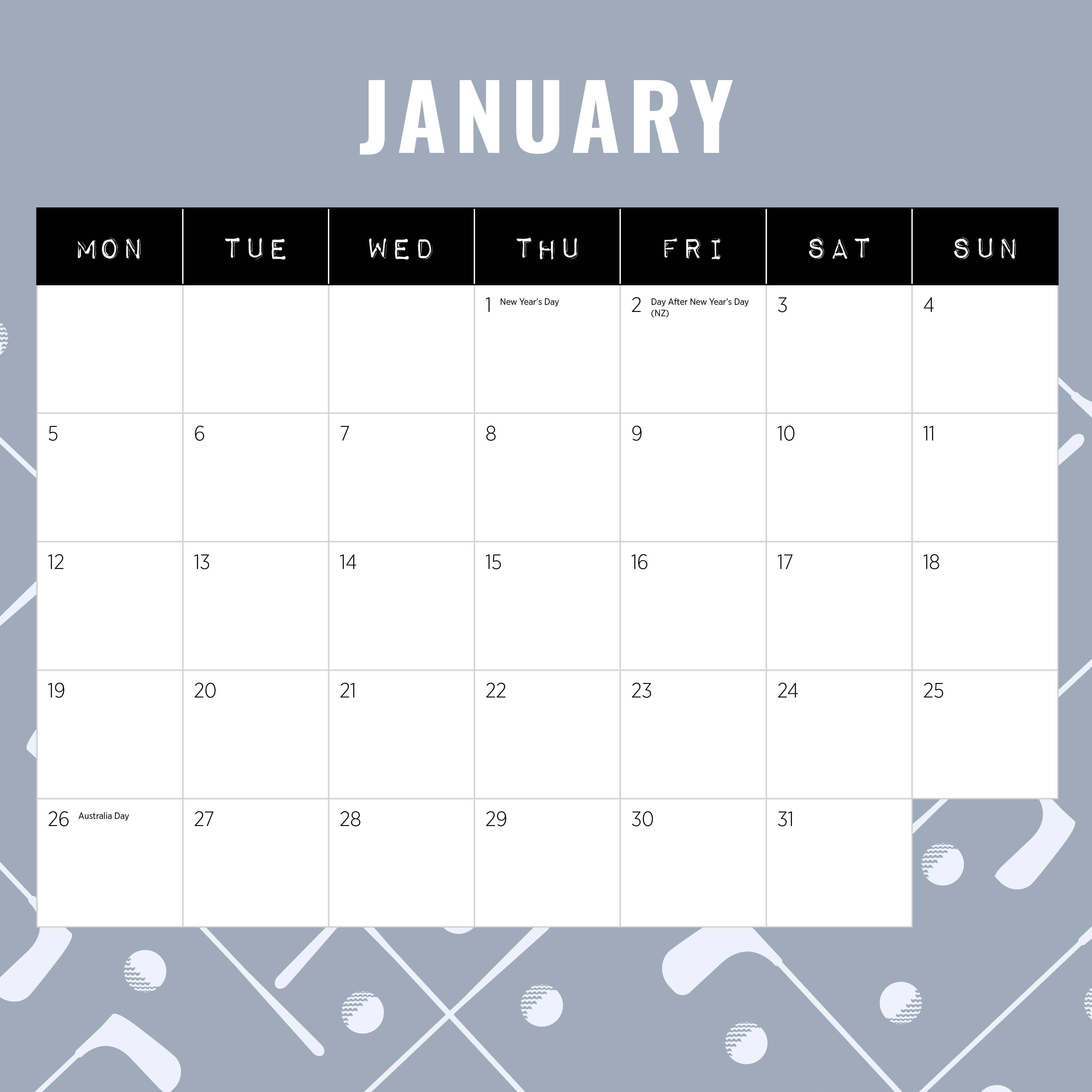 2026 Golf - Square Wall Calendar