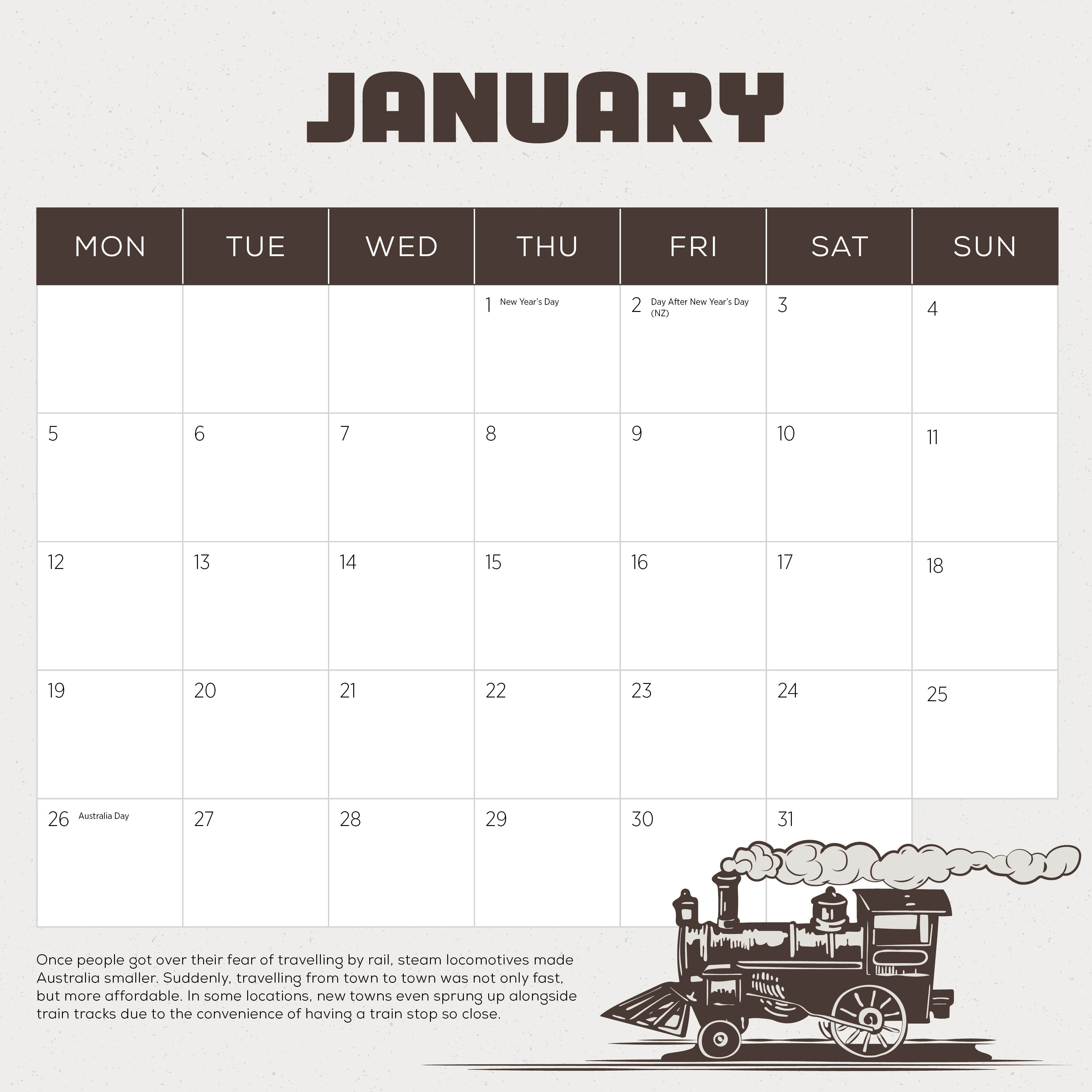 2026 Steam Trains - Square Wall Calendar
