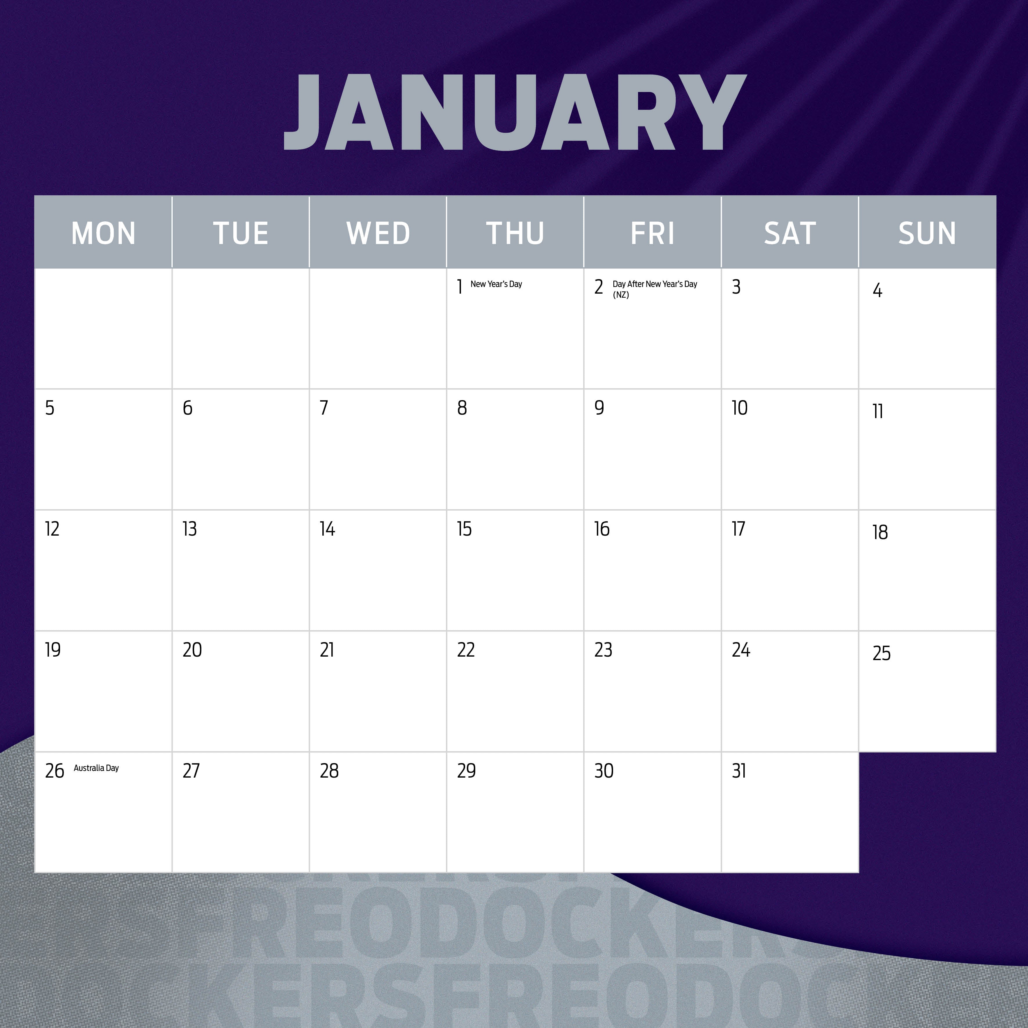 2026 AFL Fremantle Dockers - Square Wall Calendar