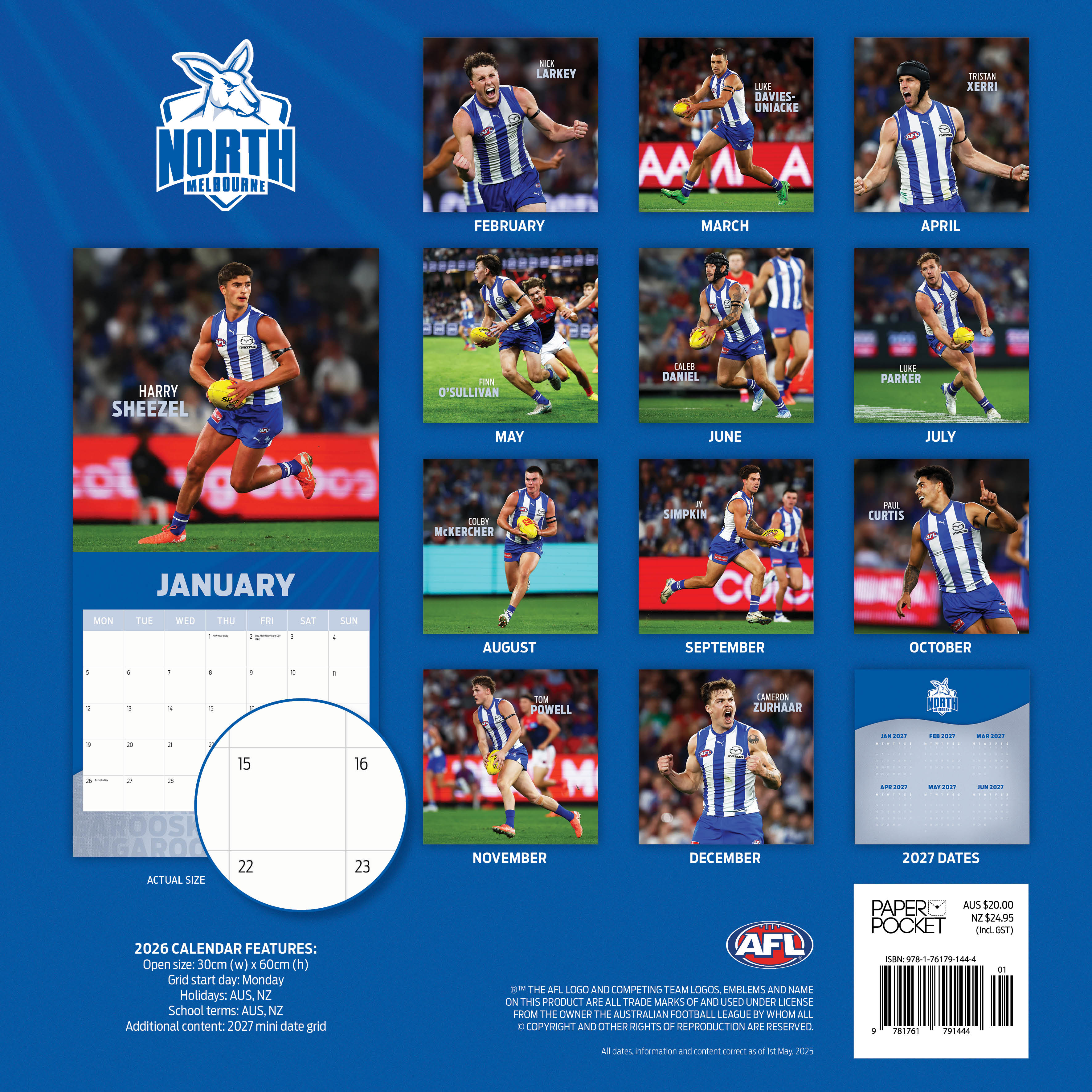 2026 AFL North Melbourne Kangaroos - Square Wall Calendar