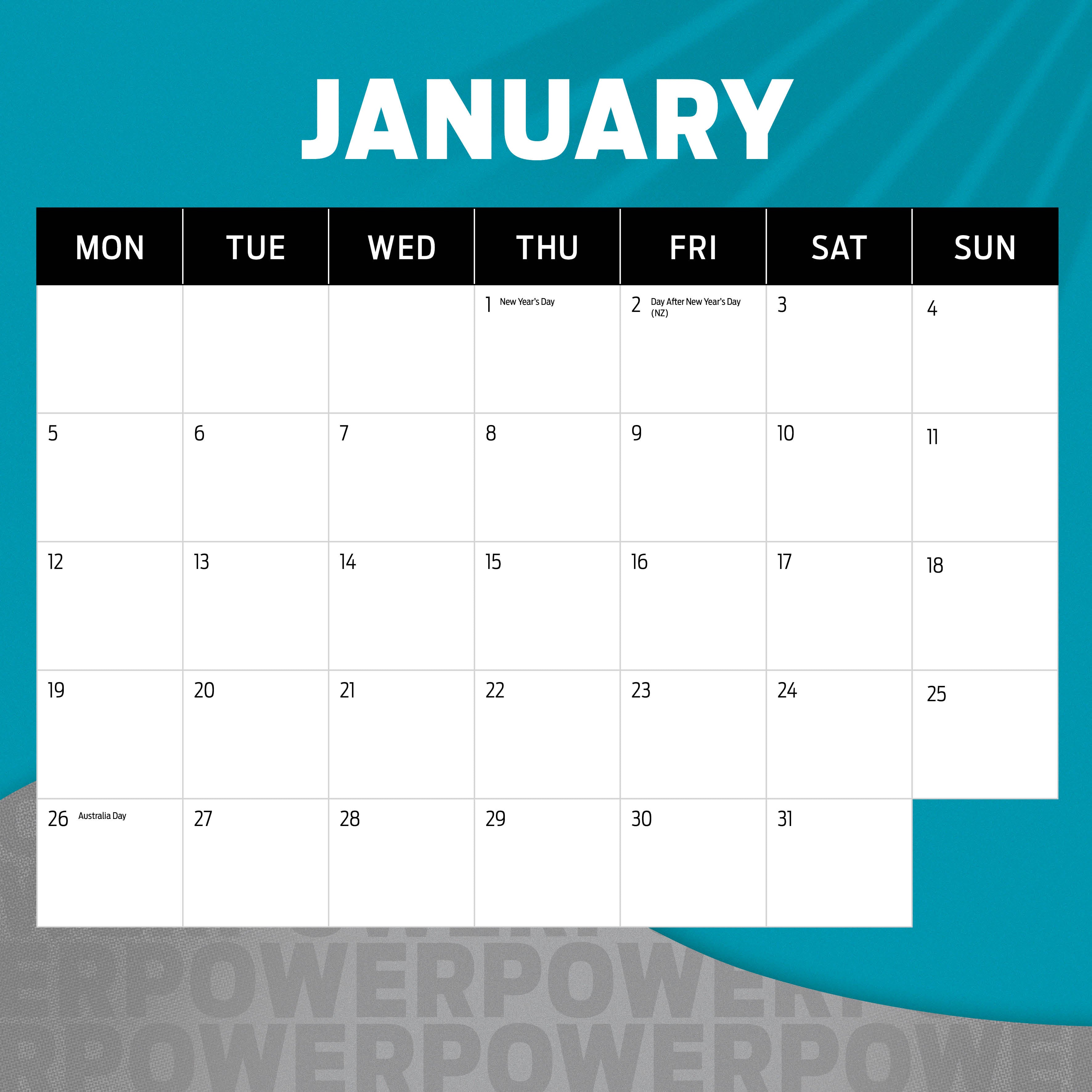 2026 AFL Port Adelaide Power - Square Wall Calendar