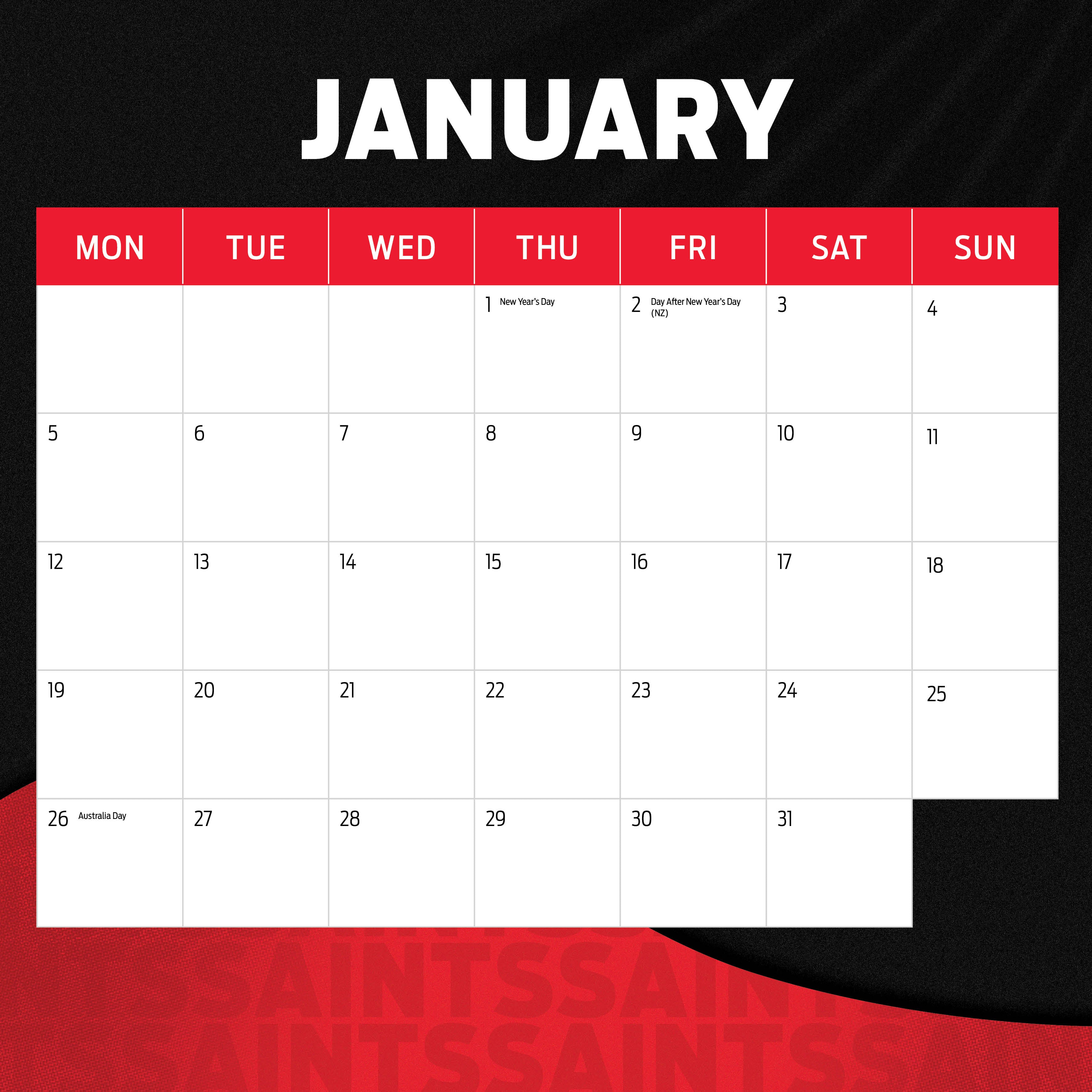 2026 AFL St Kilda Saints - Square Wall Calendar