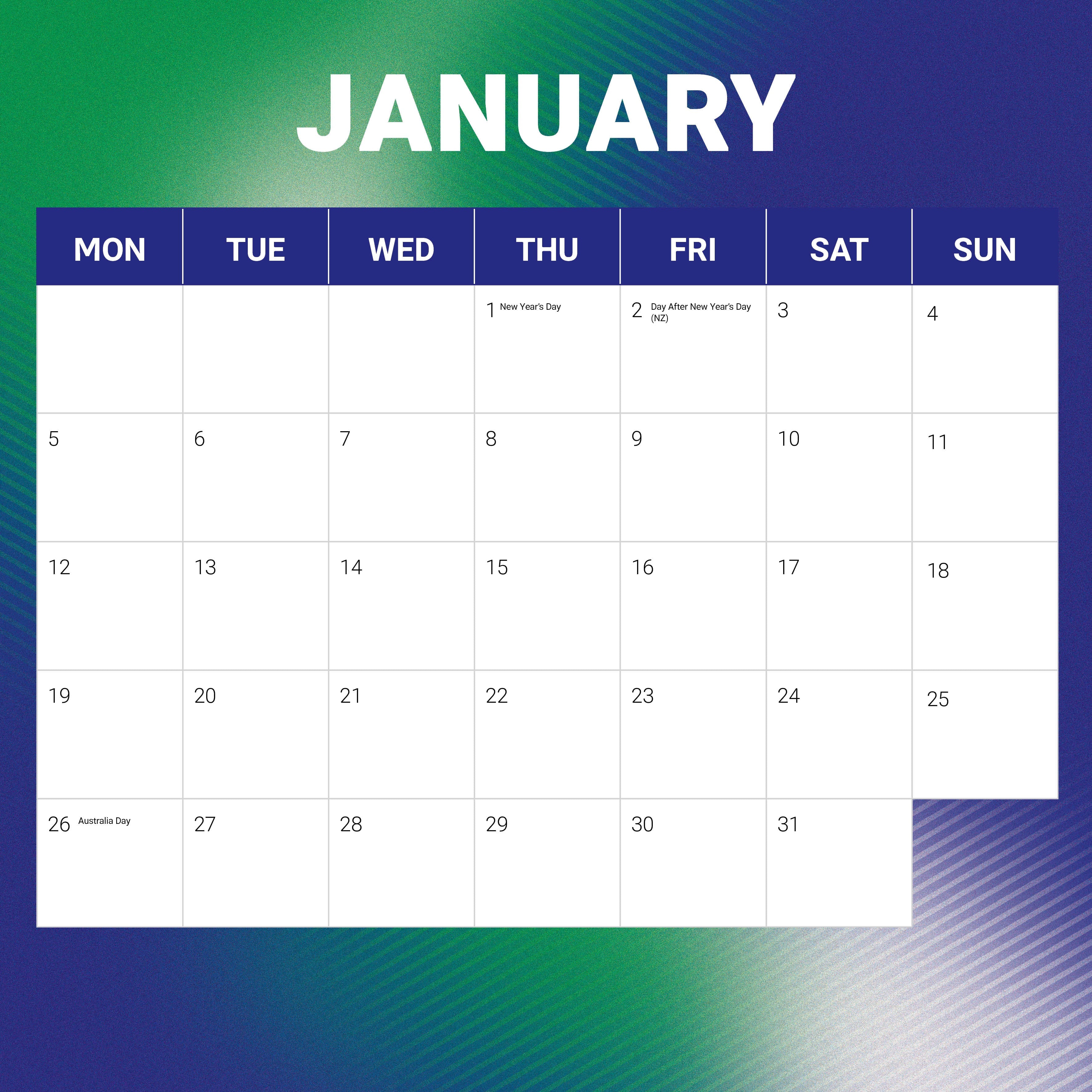 2026 NRL NZ Warriors - Square Wall Calendar