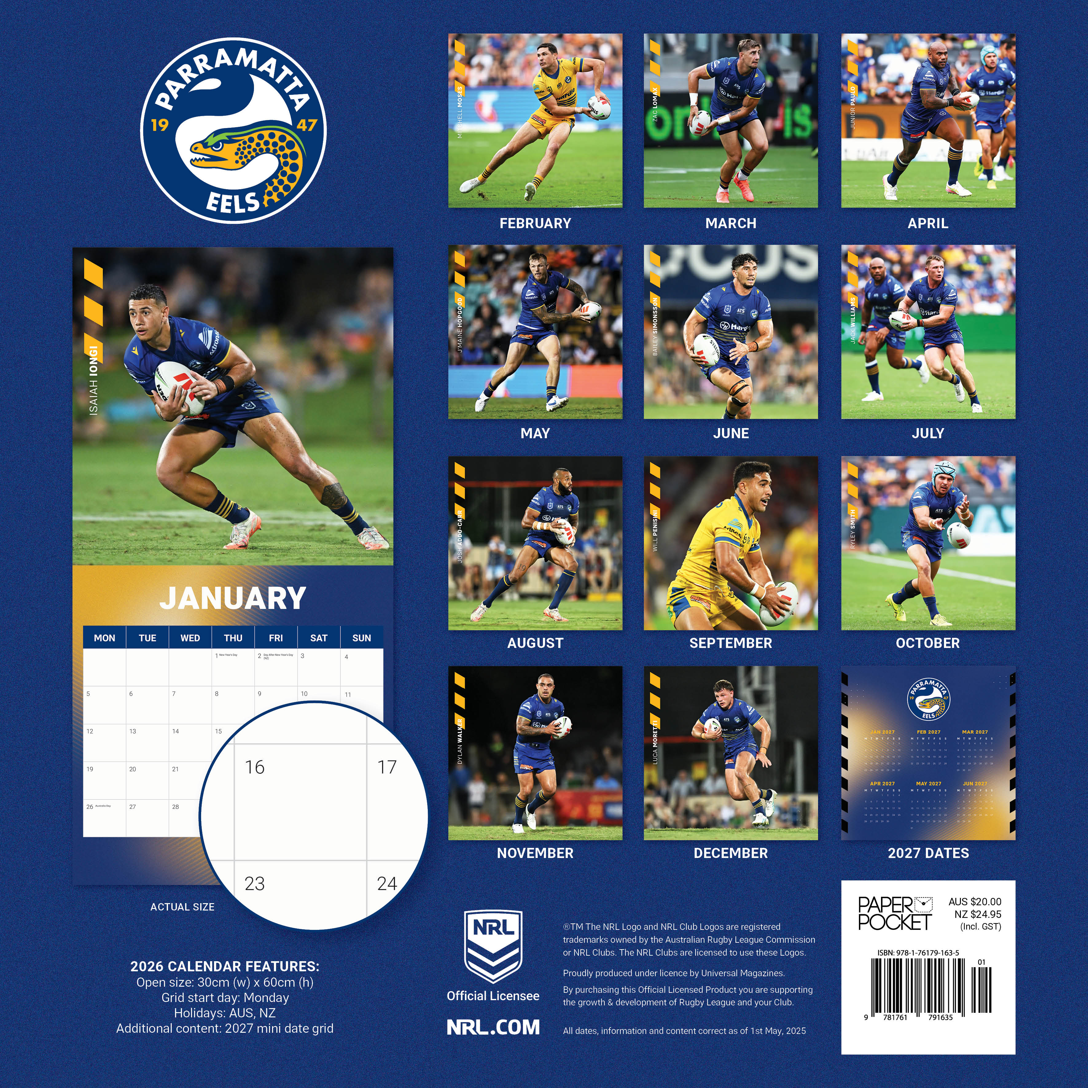 2026 NRL Parramatta Eels - Square Wall Calendar