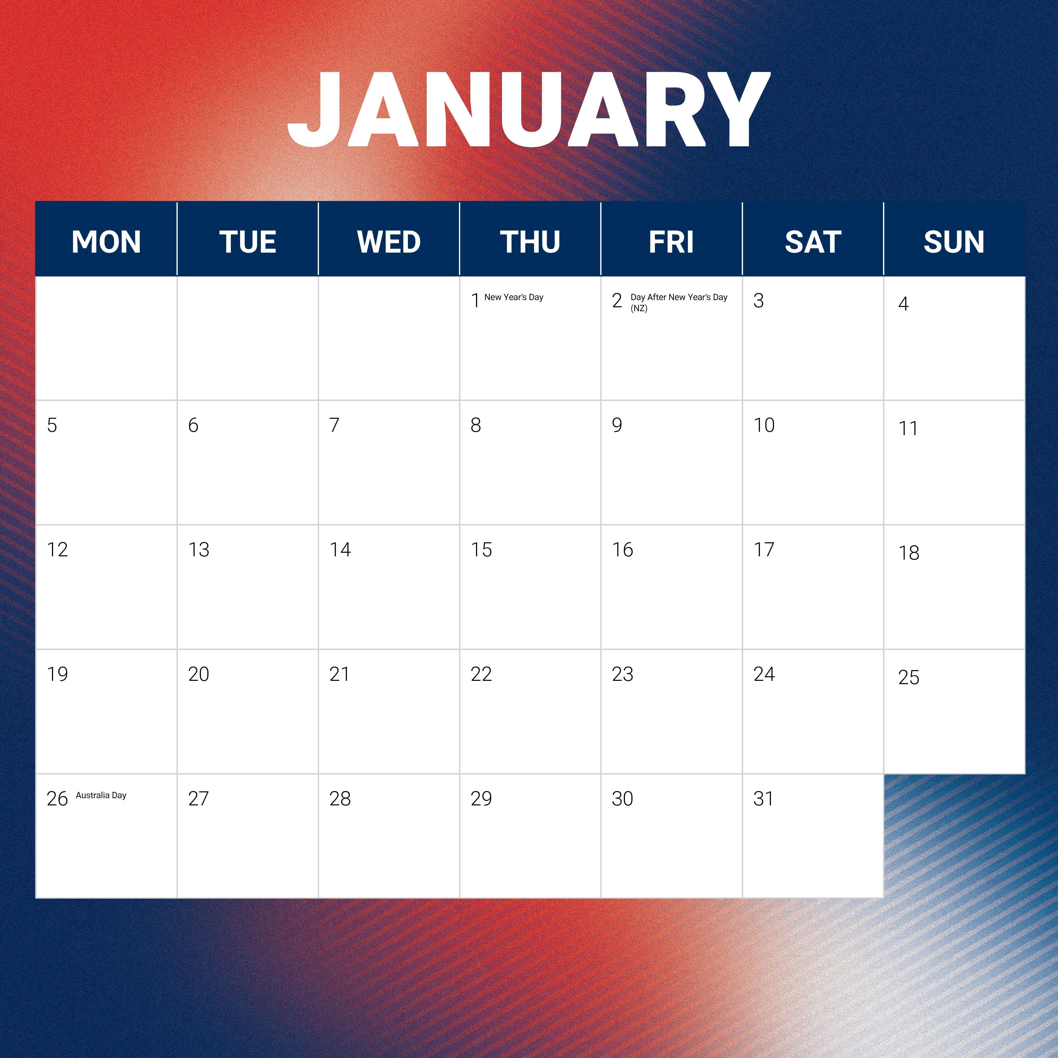 2026 NRL Sydney Roosters - Square Wall Calendar