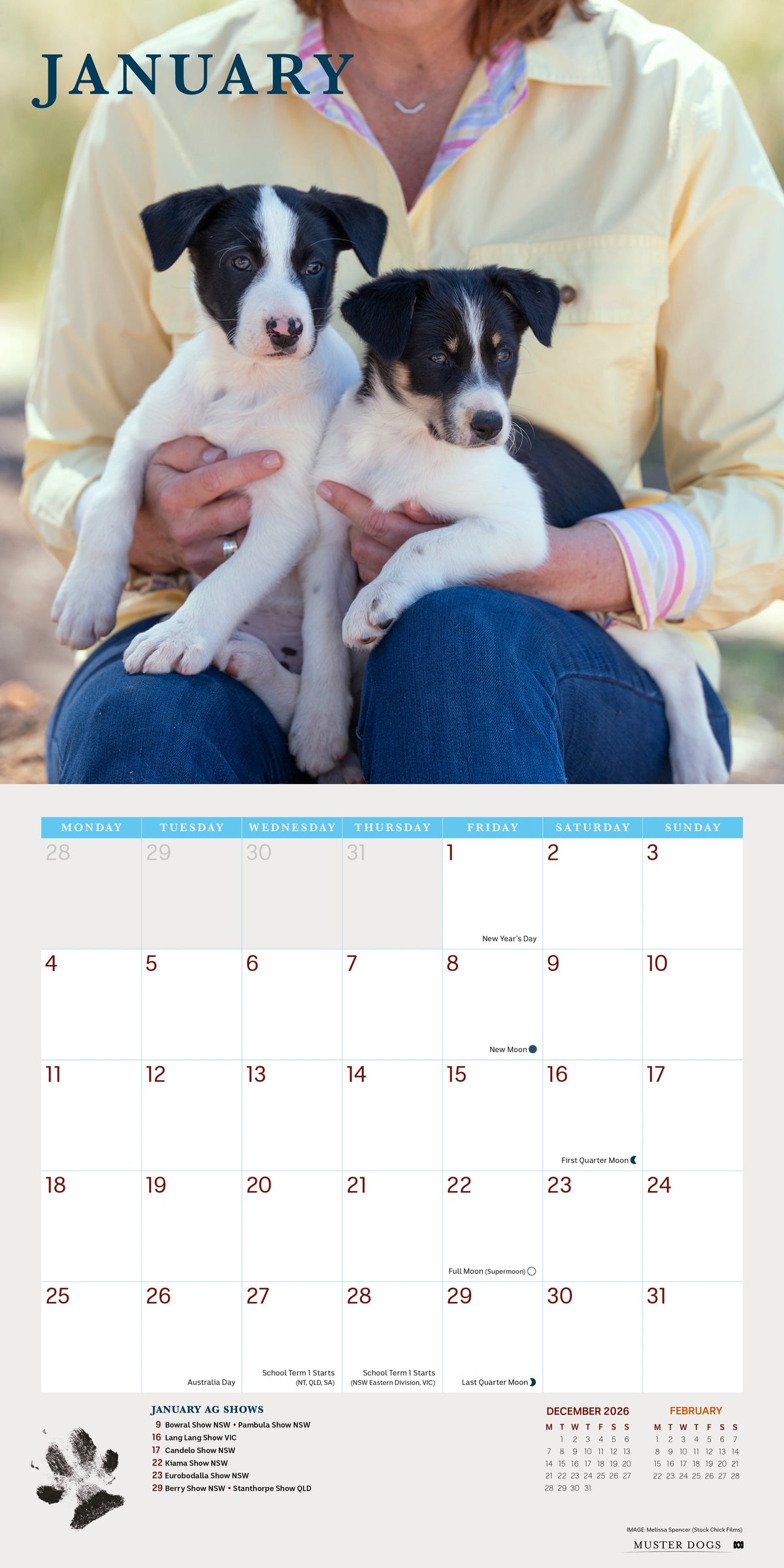 2027 ABC Muster Dogs - Square Wall Calendar — January spread