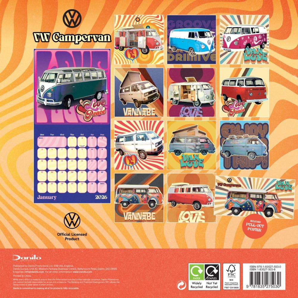 2026 VW Campervans - Square Wall Calendar