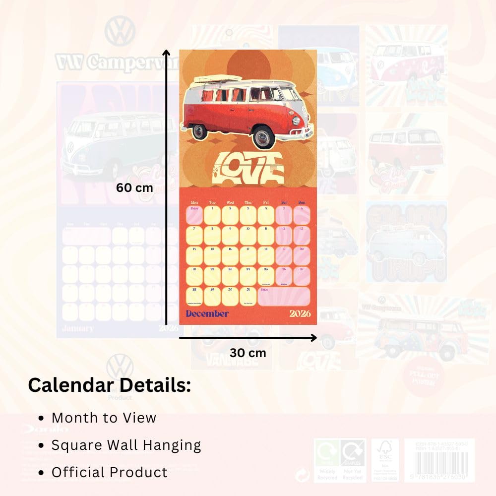 2026 VW Campervans - Square Wall Calendar