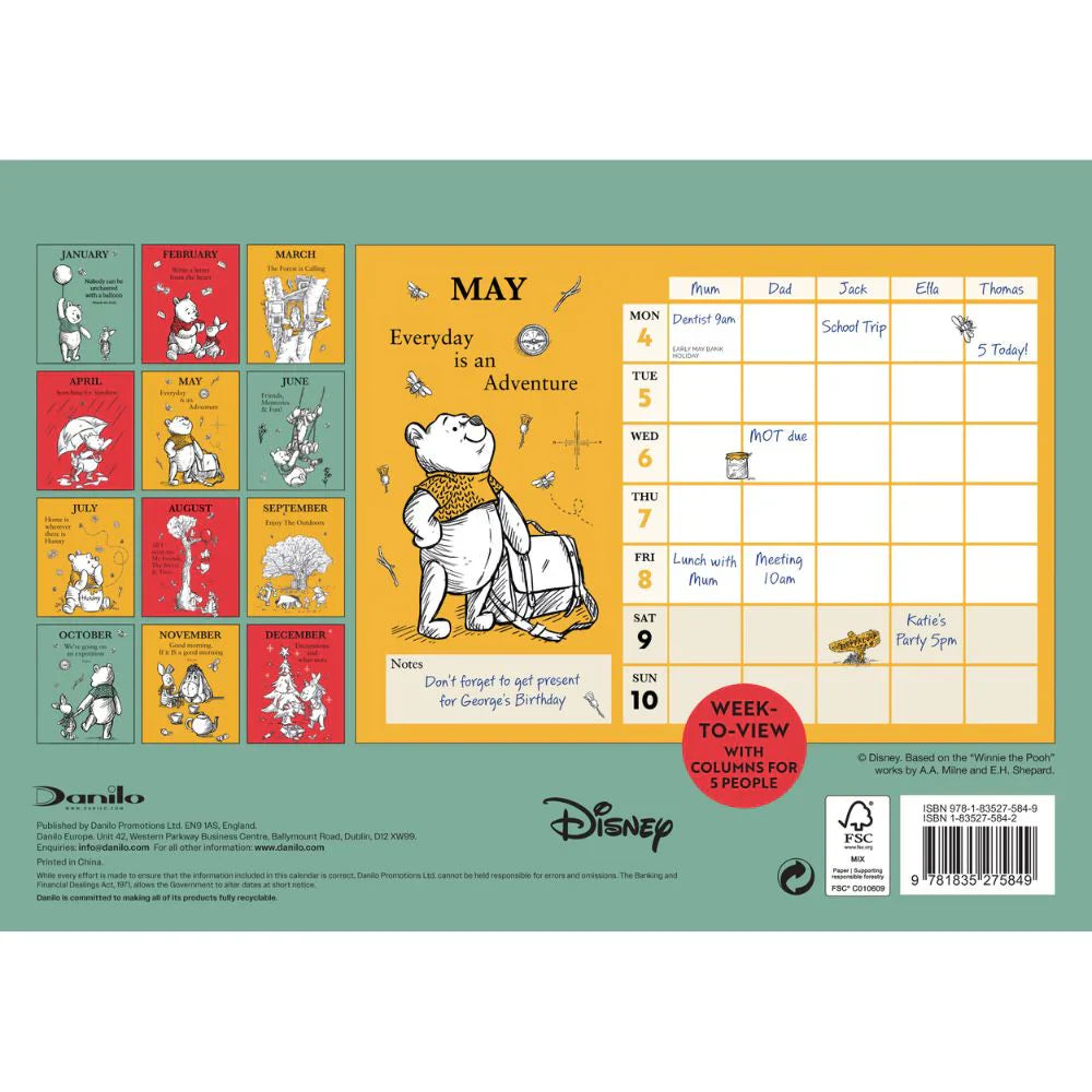 2026 Winnie The Pooh - Family Organiser Calendar - Deluxe Wall Calendar