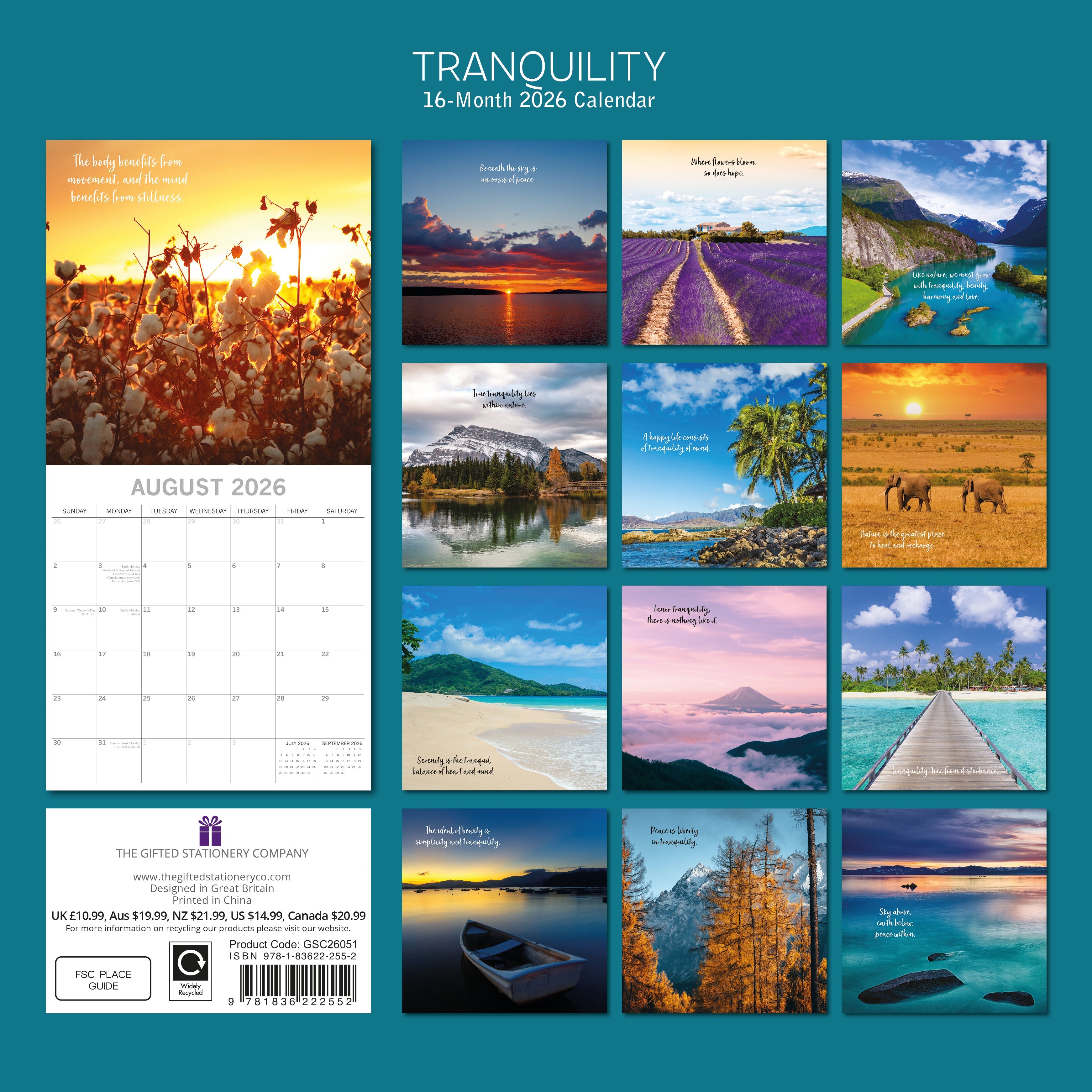 2026 Tranquility - Square Wall Calendar
